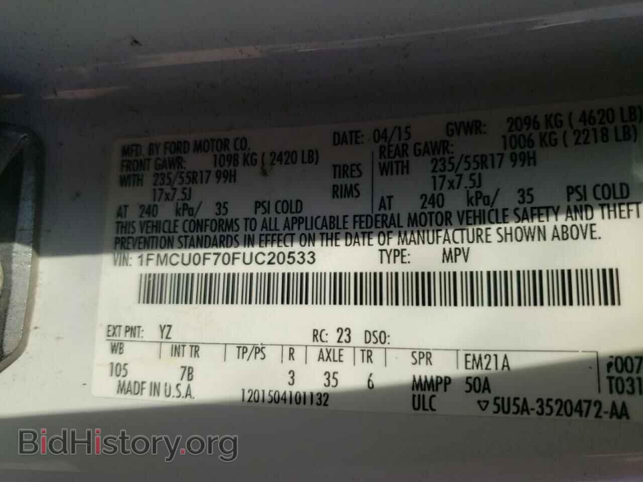 2015 FORD ESCAPE - VIN: 1FMCU0F70FUC20533 - Photo 10