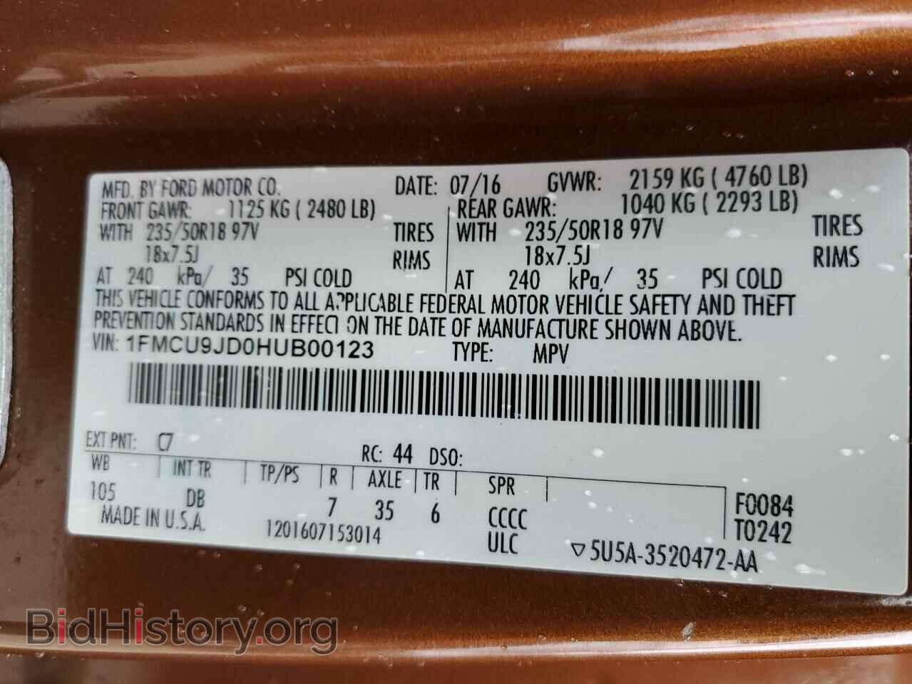 2017 FORD ESCAPE - VIN: 1FMCU9JD0HUB00123 - Photo 14