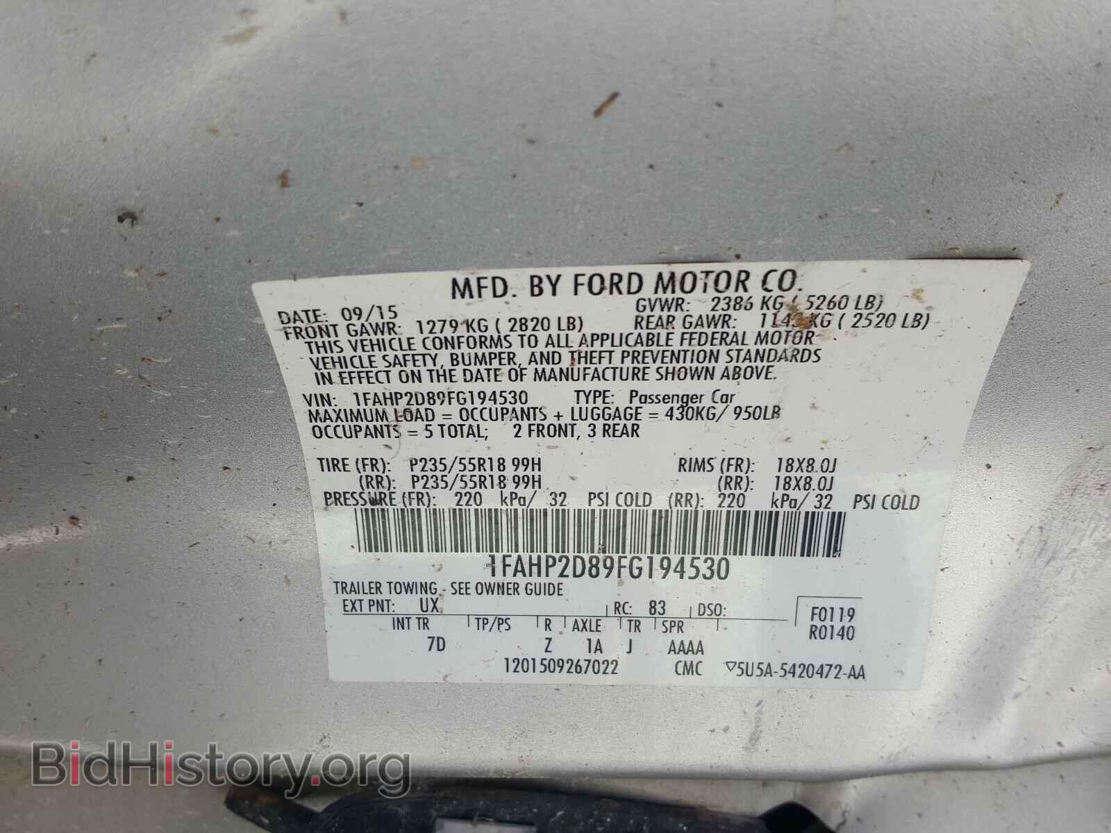 2015 FORD TAURUS - VIN: 1FAHP2D89FG194530 - Photo 10