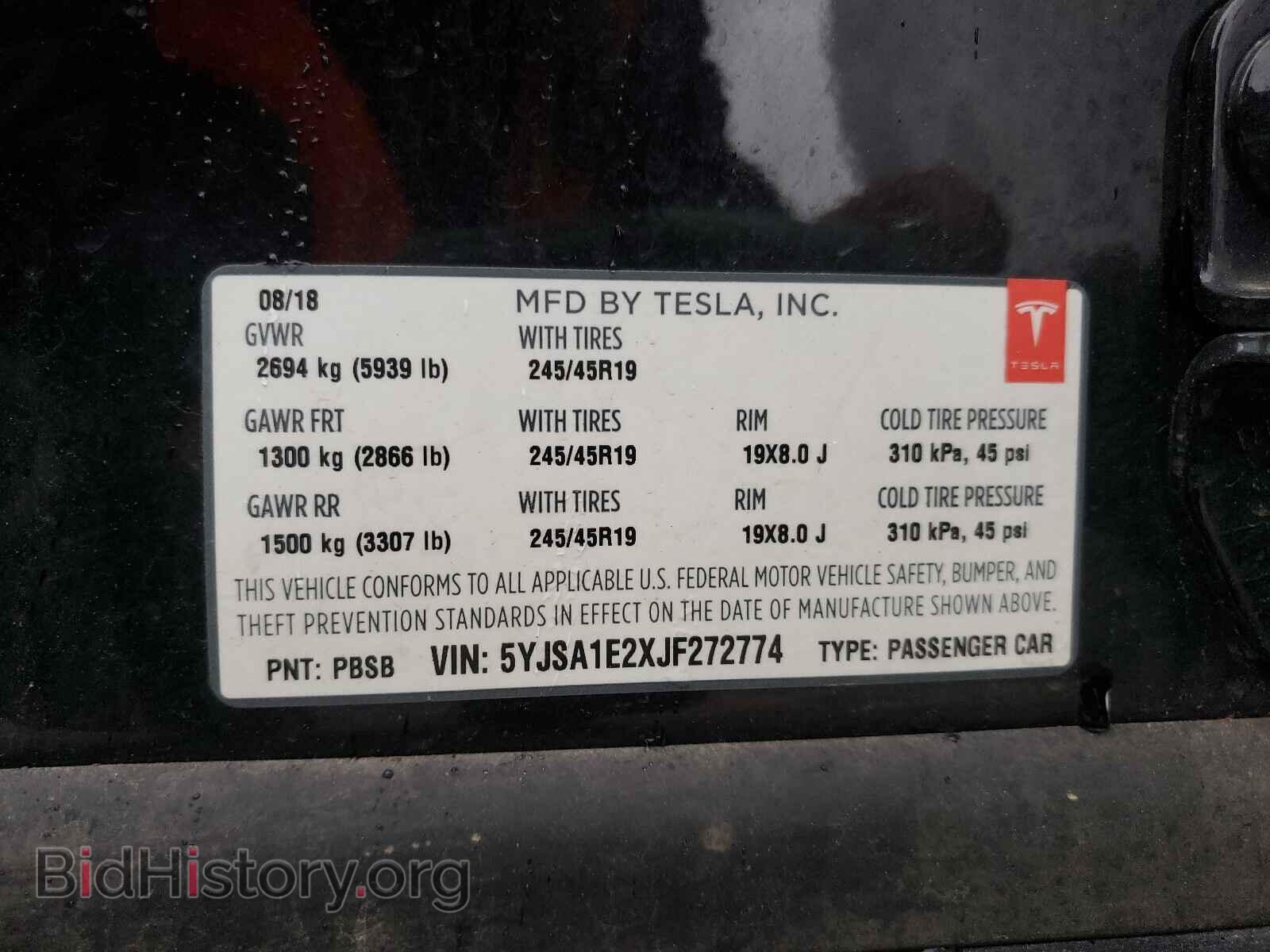 2018 TESLA MODEL S - VIN: 5YJSA1E2XJF272774 - Photo 10