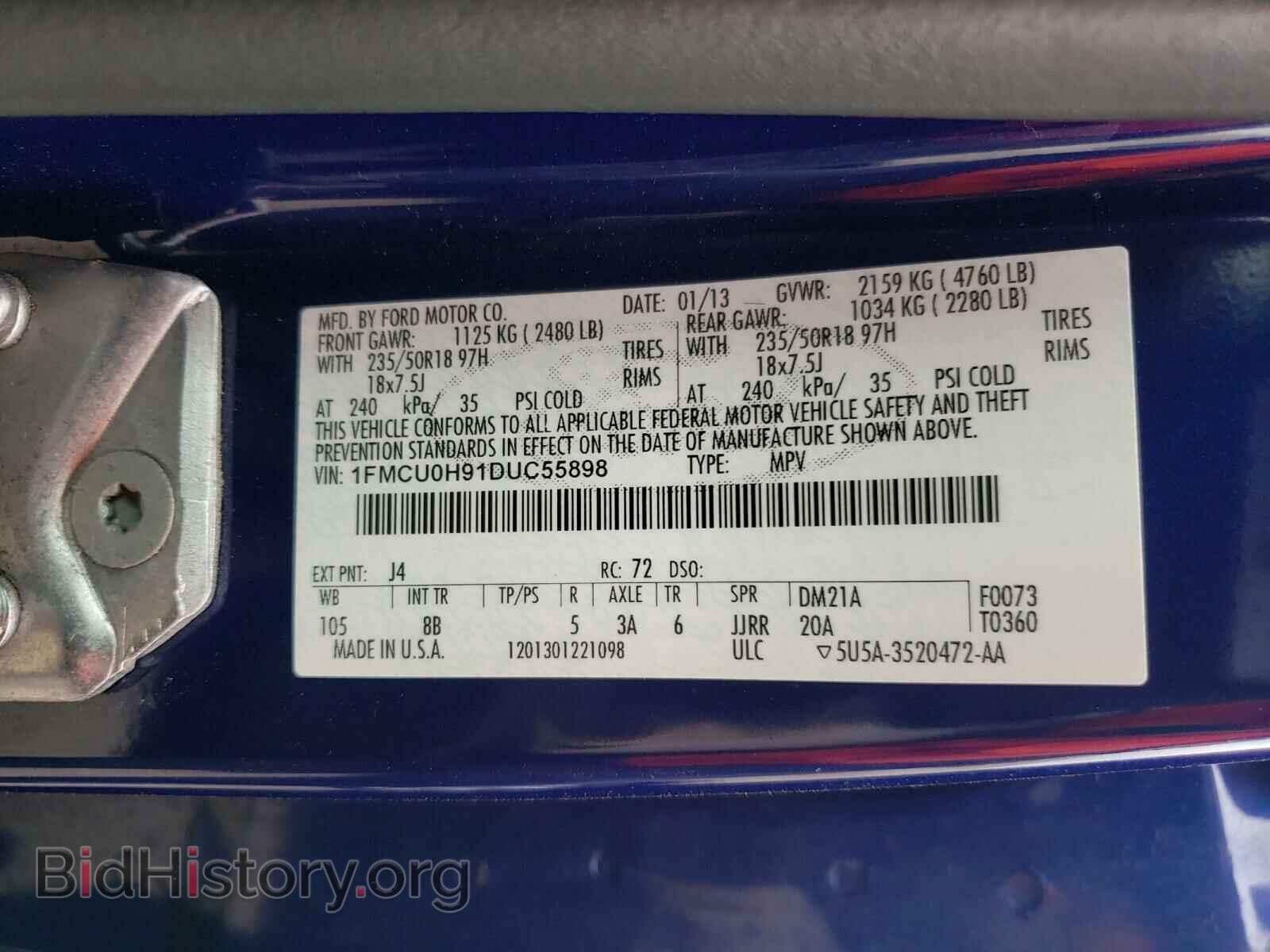 2013 FORD ESCAPE - VIN: 1FMCU0H91DUC55898 - Фото 10