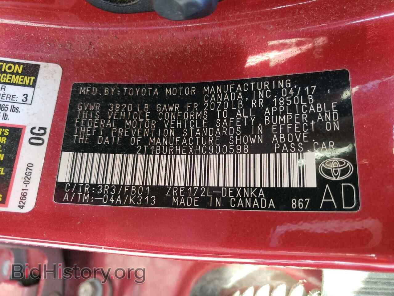 2017 TOYOTA COROLLA - VIN: 2T1BURHEXHC900598 - Фото 13