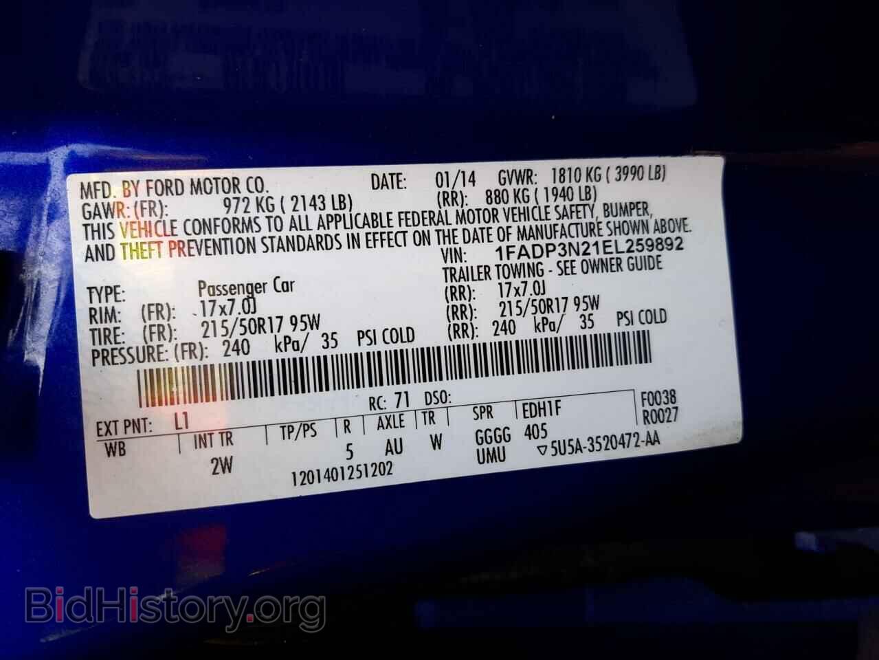 2014 FORD FOCUS - VIN: 1FADP3N21EL259892 - Фото 13