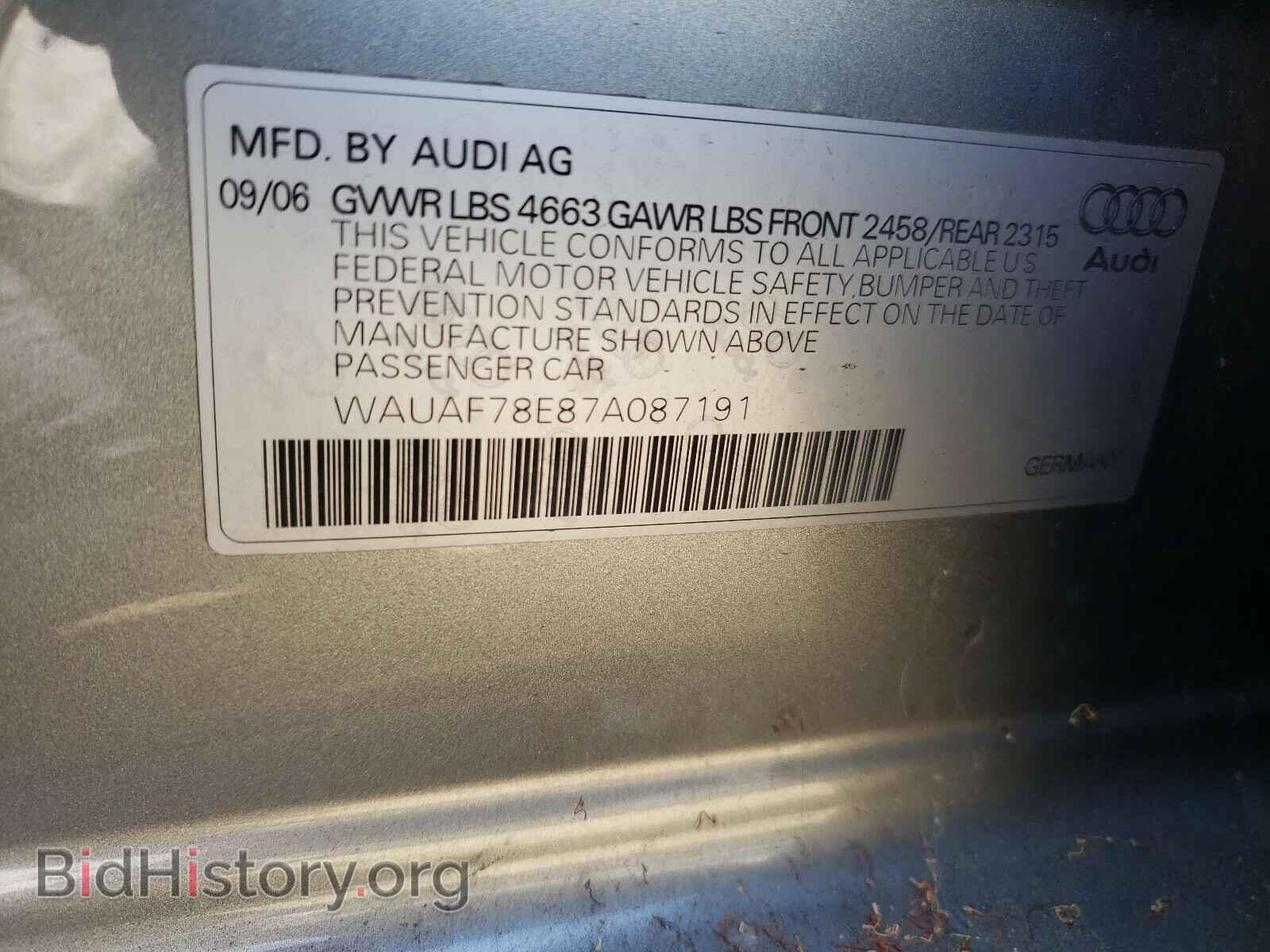 2007 AUDI A4 - VIN: WAUAF78E87A087191 - Photo 10