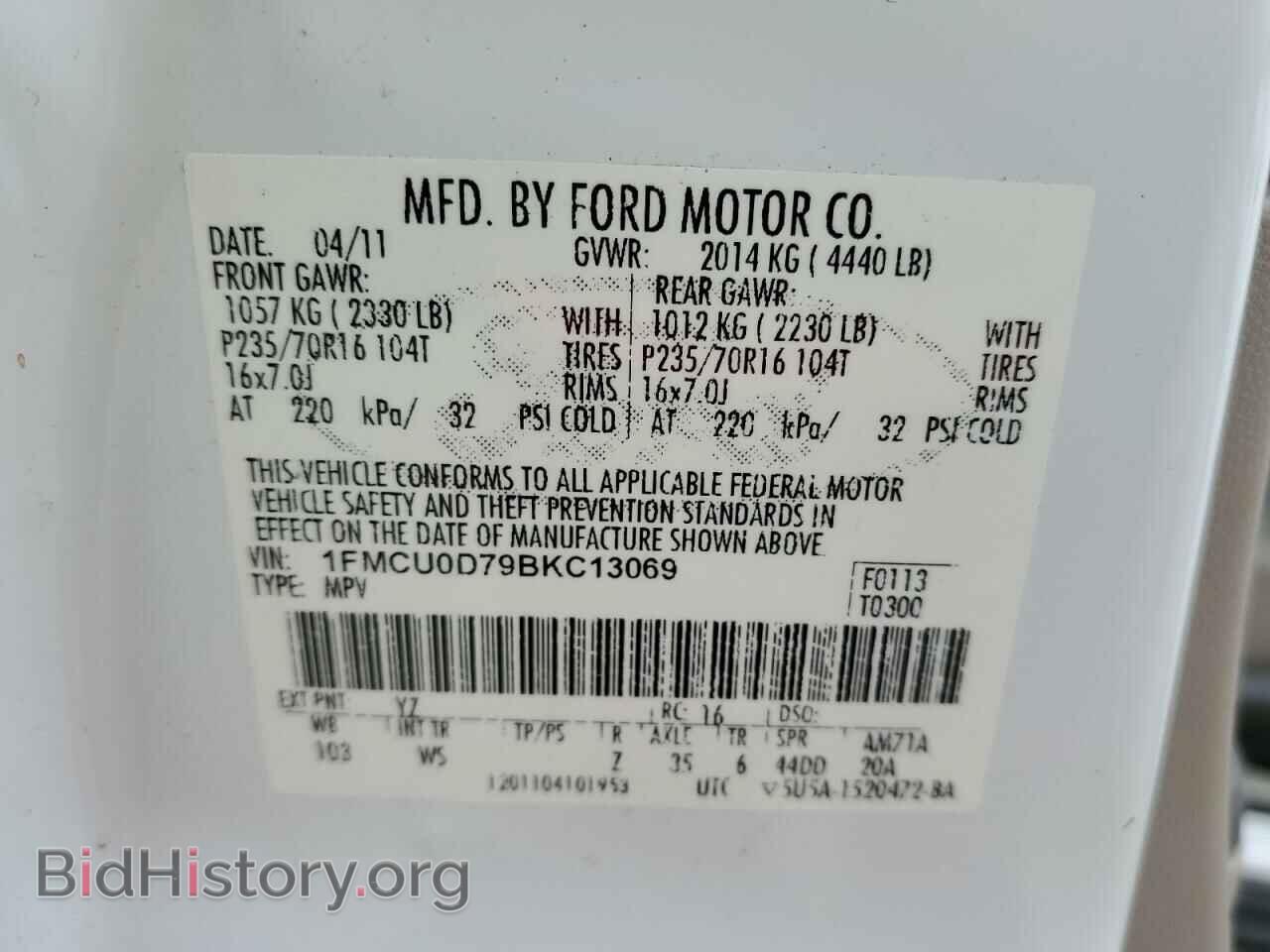 2011 FORD ESCAPE - VIN: 1FMCU0D79BKC13069 - Фото 12