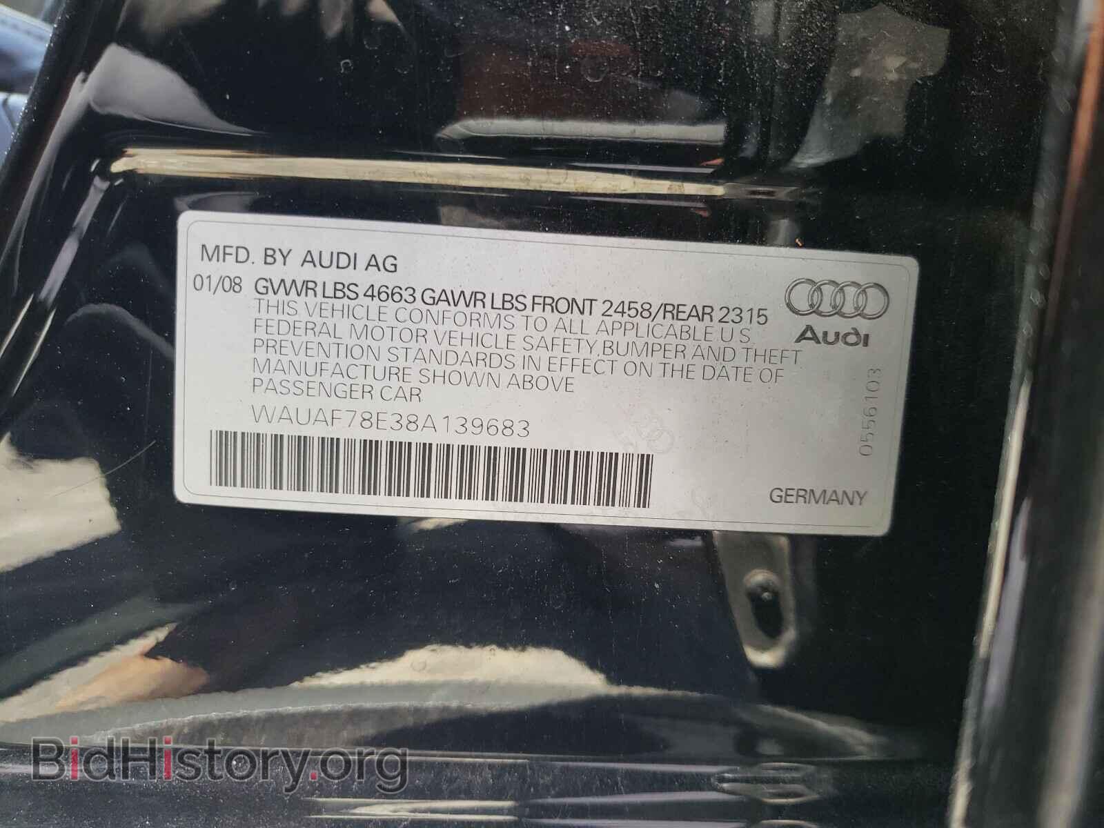 2008 AUDI A4 - VIN: WAUAF78E38A139683 - Фото 10
