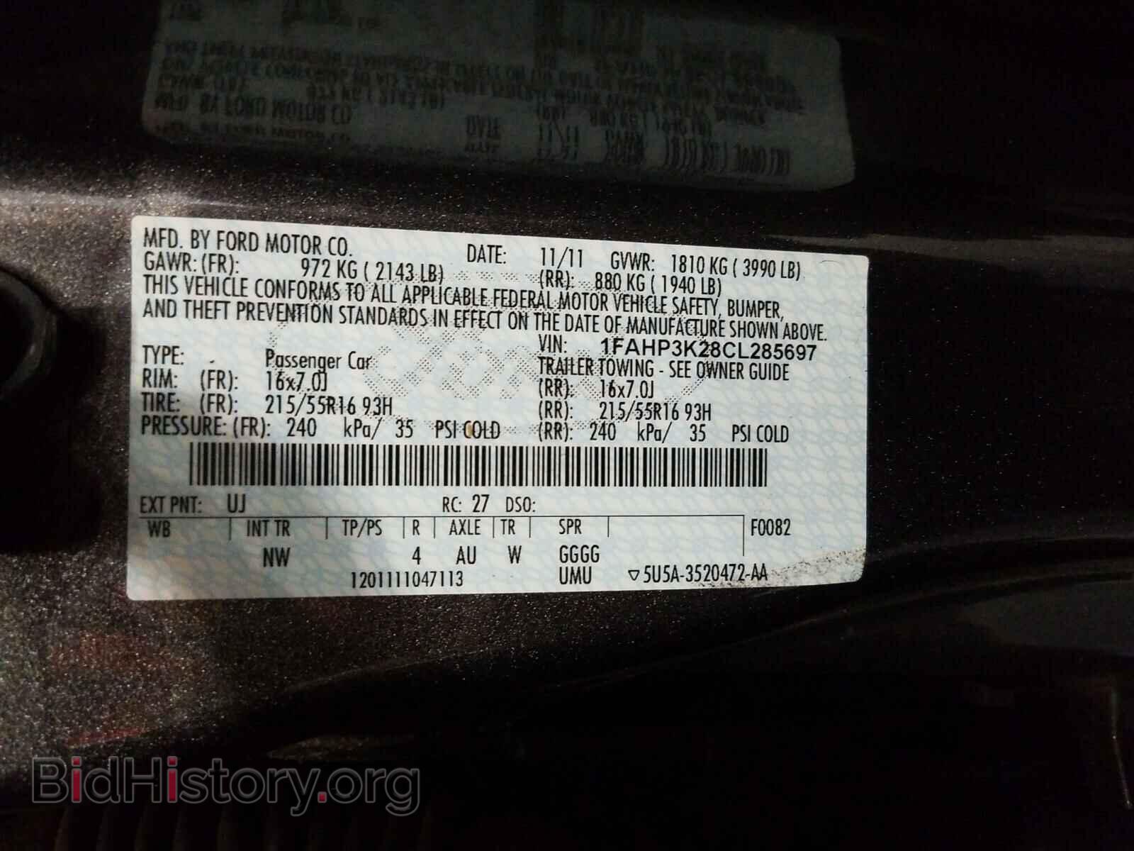 2012 FORD FOCUS - VIN: 1FAHP3K28CL285697 - Фото 10