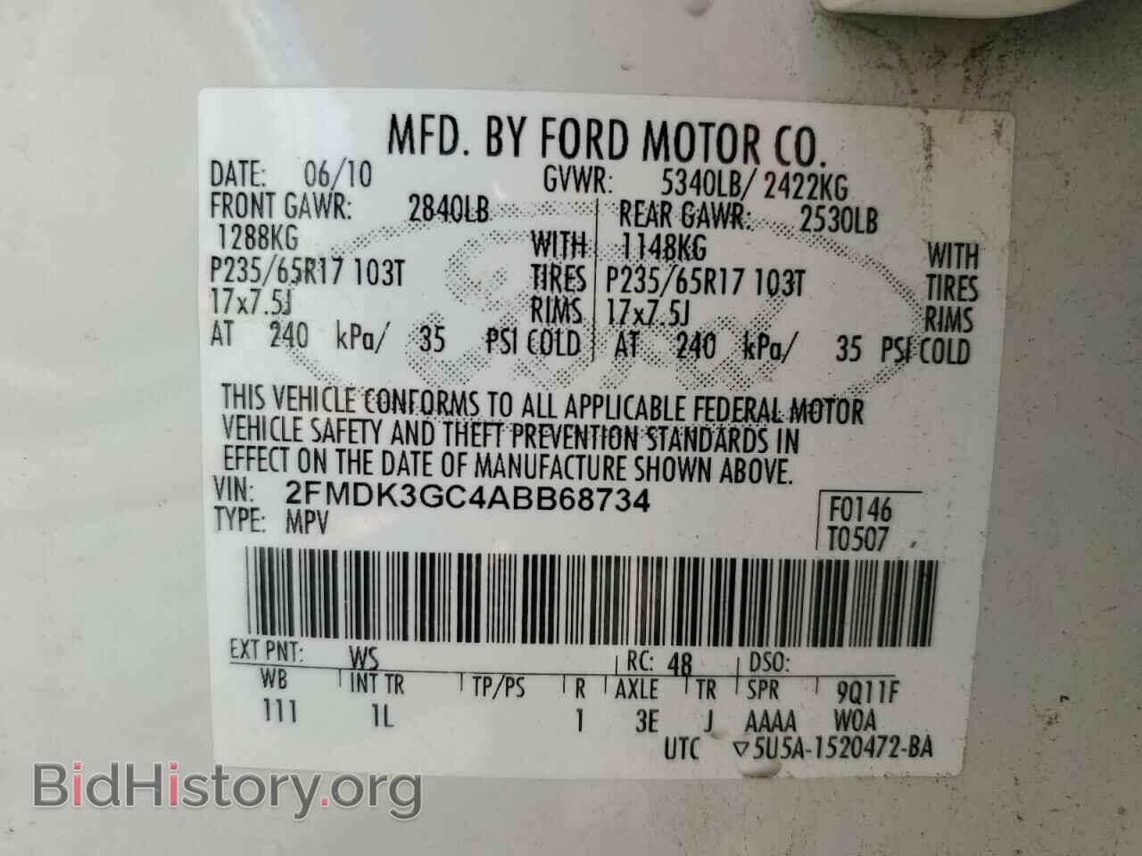 2010 FORD EDGE - VIN: 2FMDK3GC4ABB68734 - Фото 13