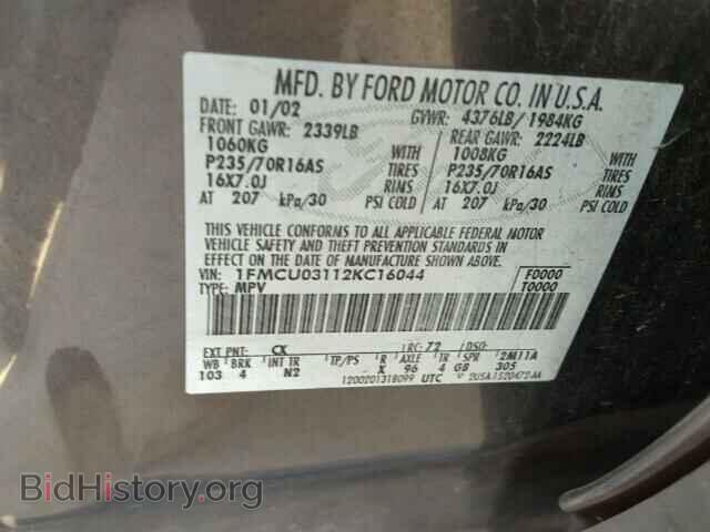 2002 FORD ESCAPE - VIN: 1FMCU03112KC16044 - Фото 10