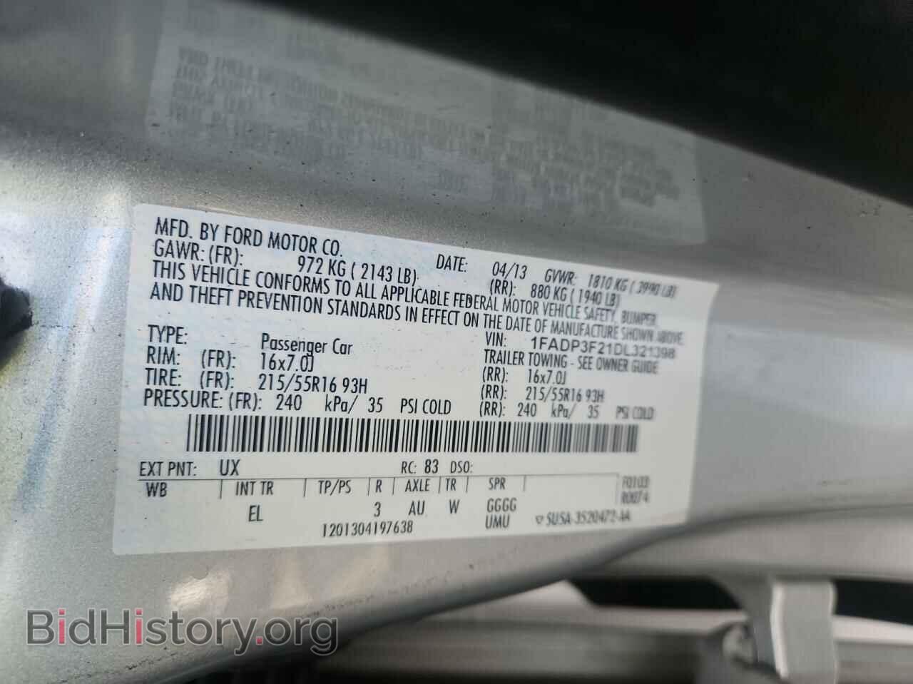 2013 FORD FOCUS - VIN: 1FADP3F21DL321398 - Фото 10