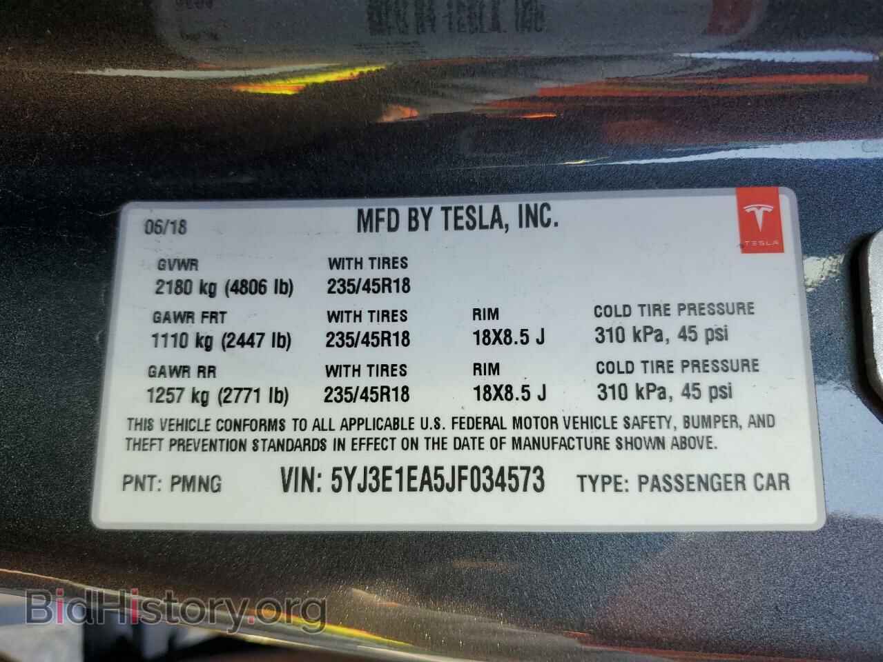 2018 TESLA MODEL 3 - VIN: 5YJ3E1EA5JF034573 - Фото 12