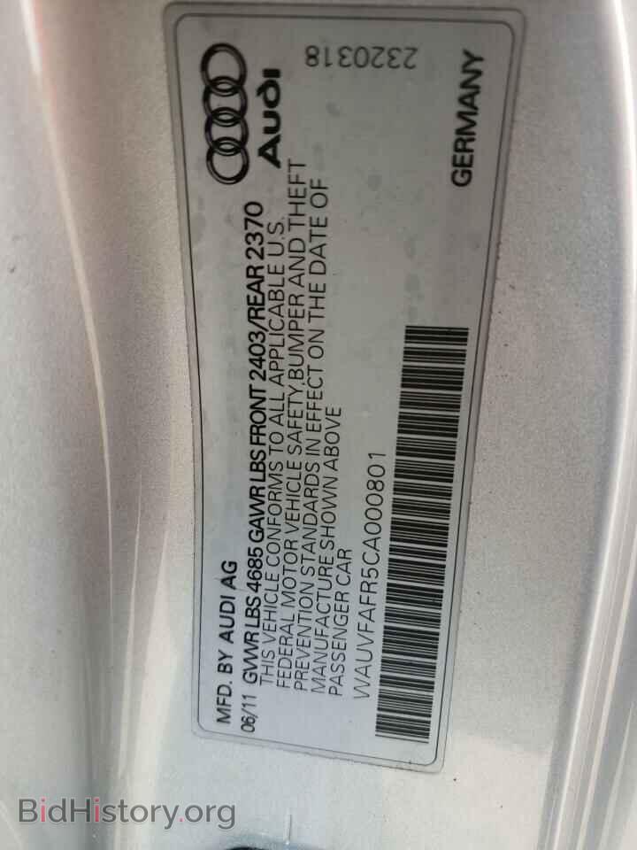 2012 AUDI A5 - VIN: WAUVFAFR5CA000801 - Photo 10