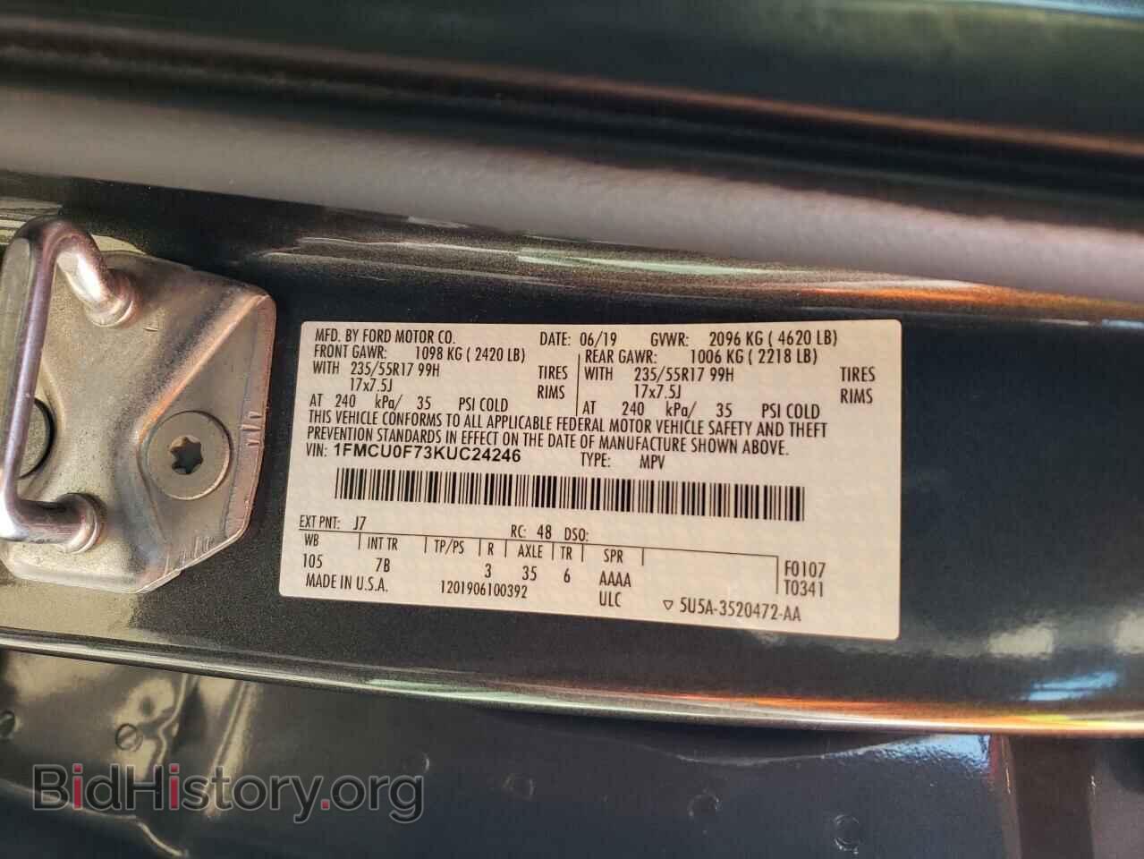 2019 FORD ESCAPE - VIN: 1FMCU0F73KUC24246 - Фото 12
