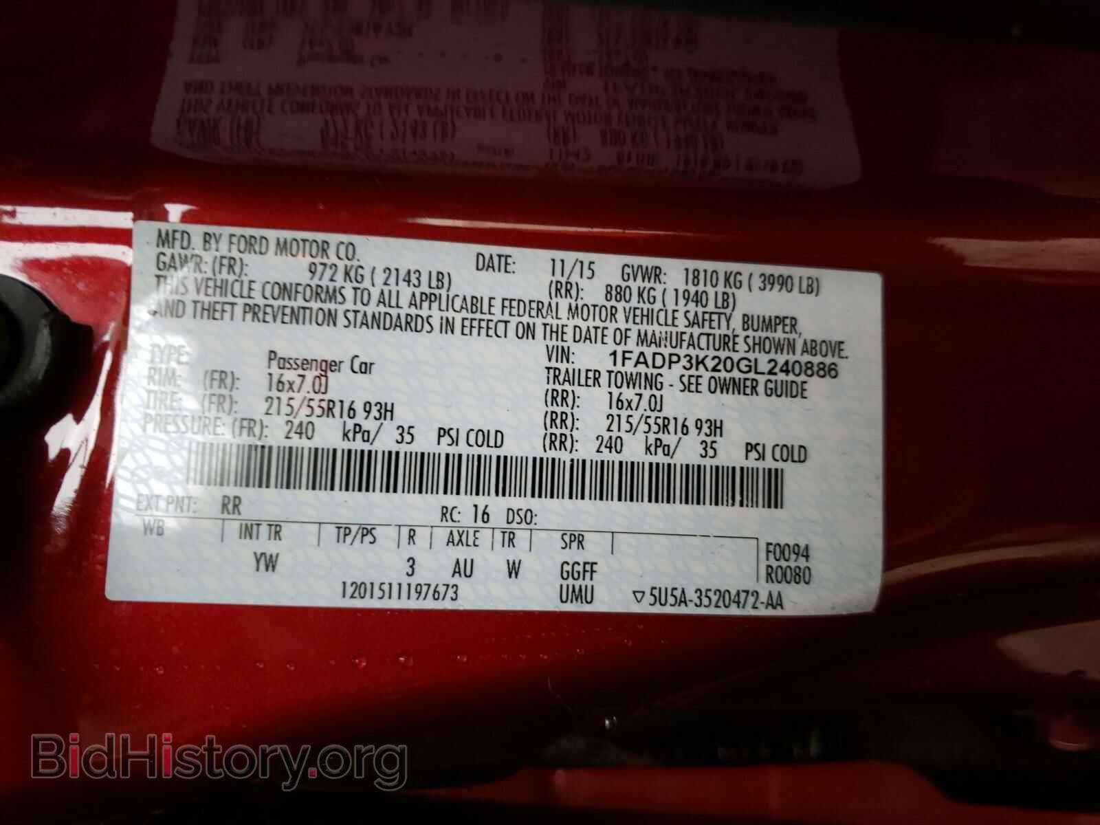 2016 FORD FOCUS - VIN: 1FADP3K20GL240886 - Фото 10