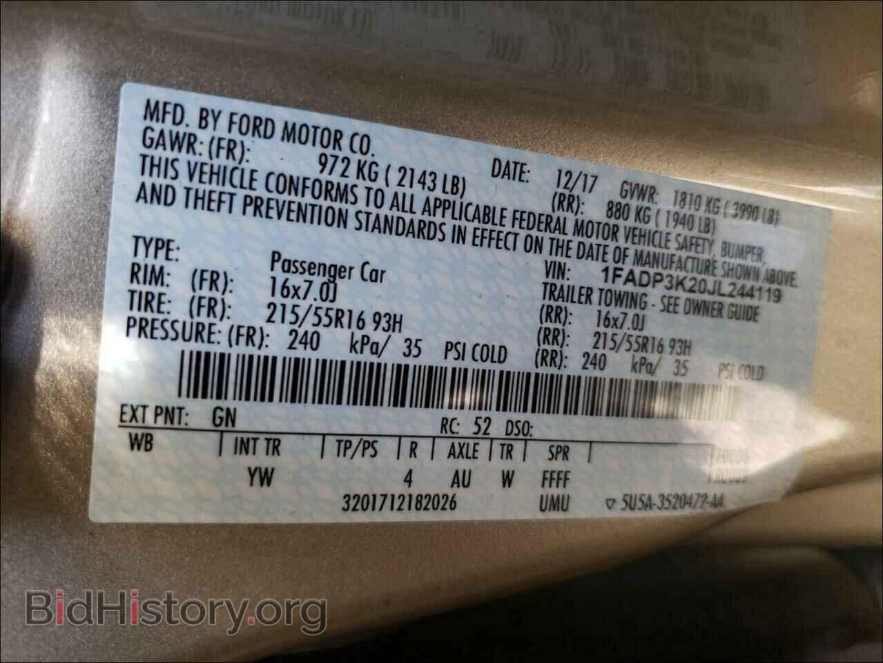 2018 FORD FOCUS - VIN: 1FADP3K20JL244119 - Фото 10