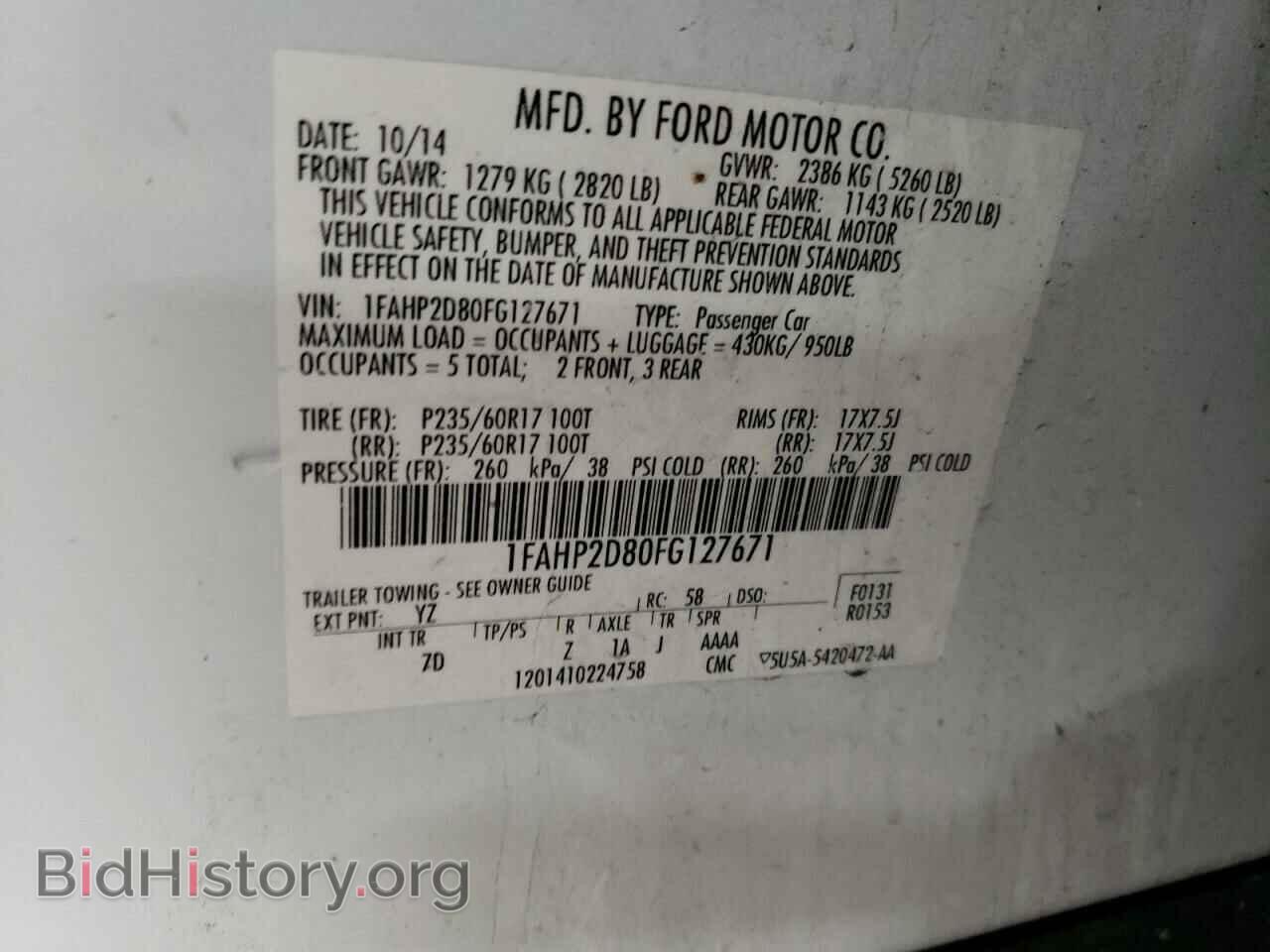 2015 FORD TAURUS - VIN: 1FAHP2D80FG127671 - Фото 12