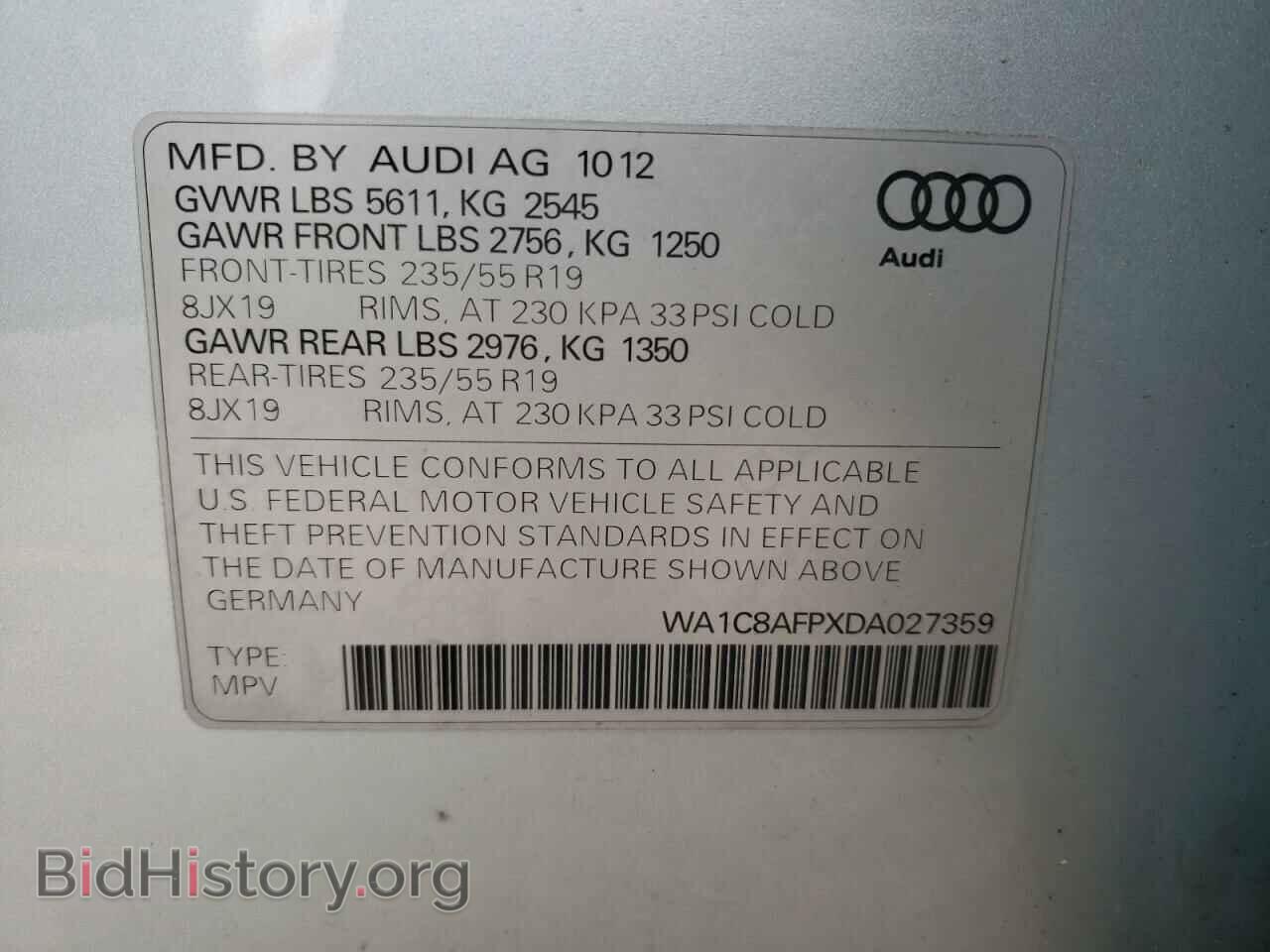 2013 AUDI Q5 - VIN: WA1C8AFPXDA027359 - Фото 12