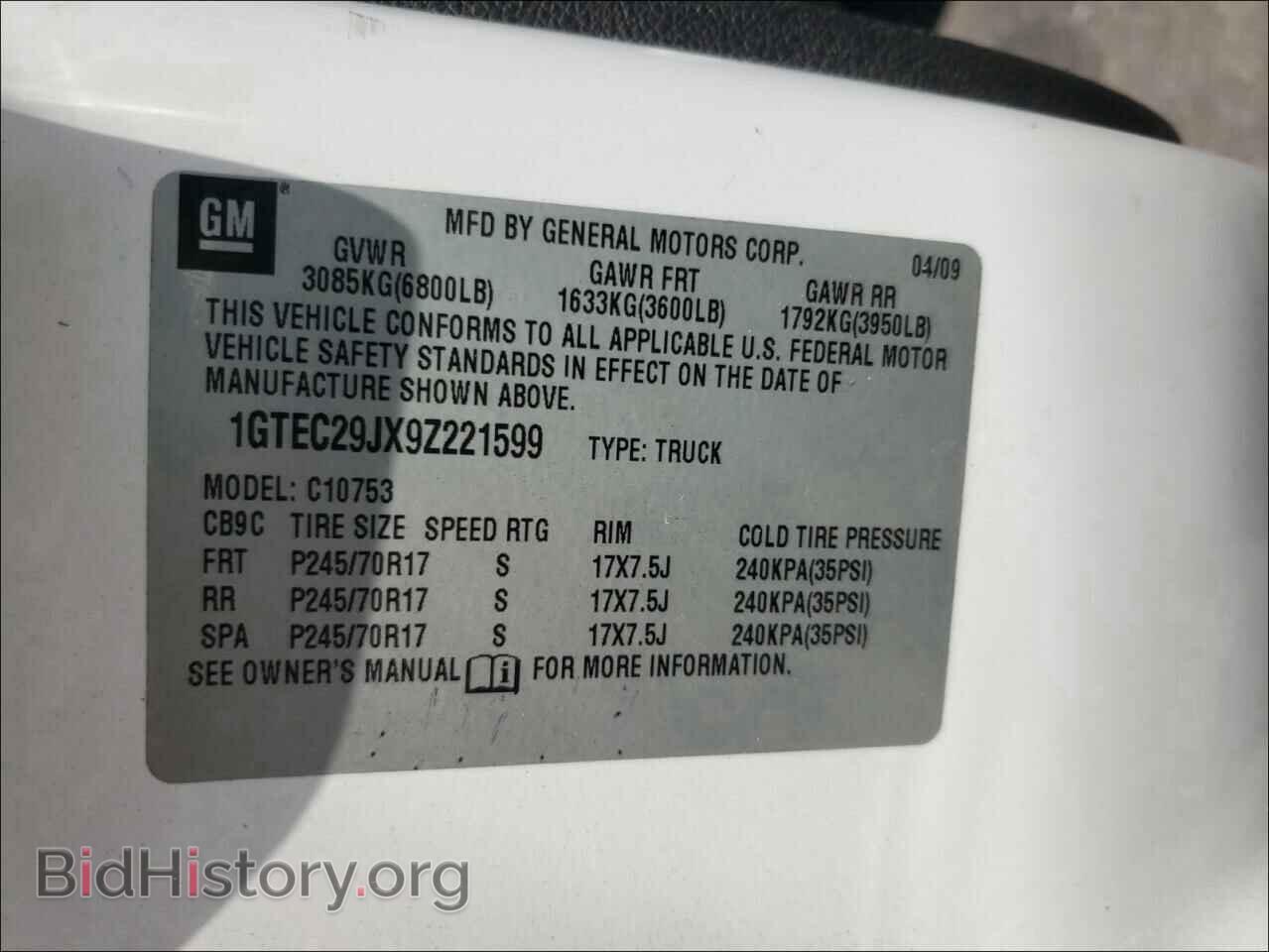 2009 GMC SIERRA - VIN: 1GTEC29JX9Z221599 - Фото 10