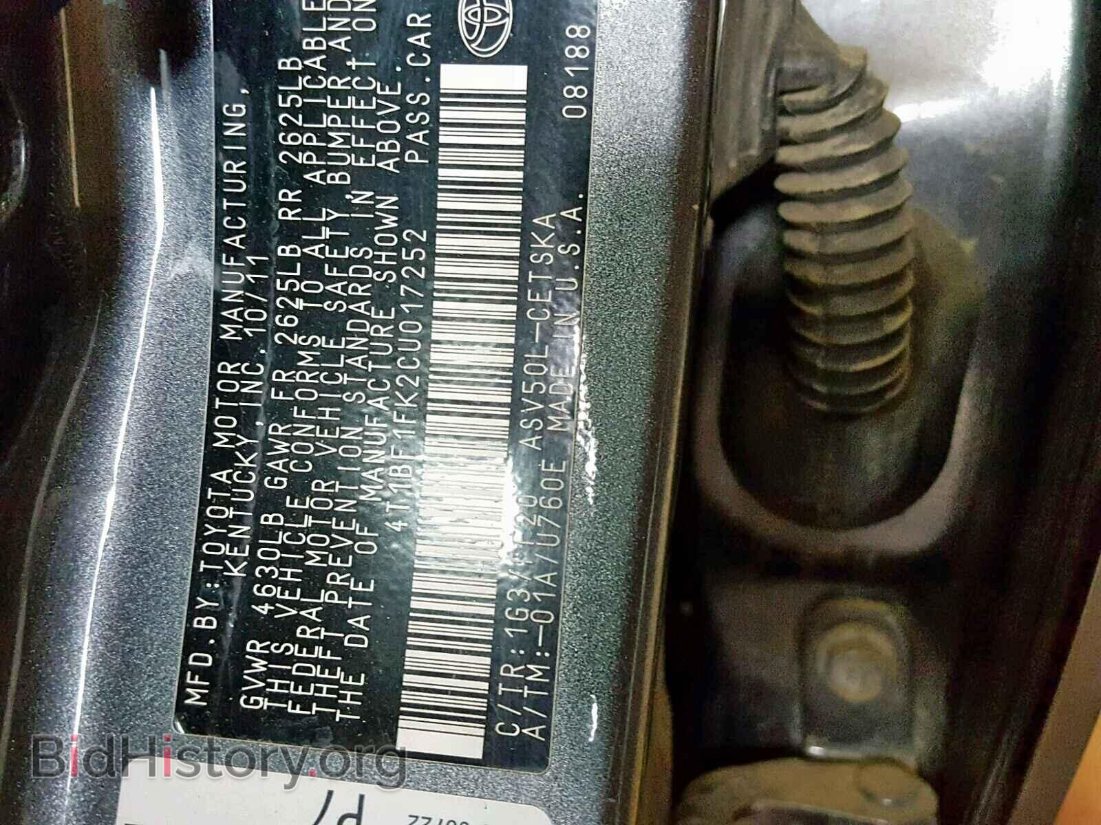 2012 TOYOTA CAMRY BASE - VIN: 4T1BF1FK2CU017252 - Фото 10