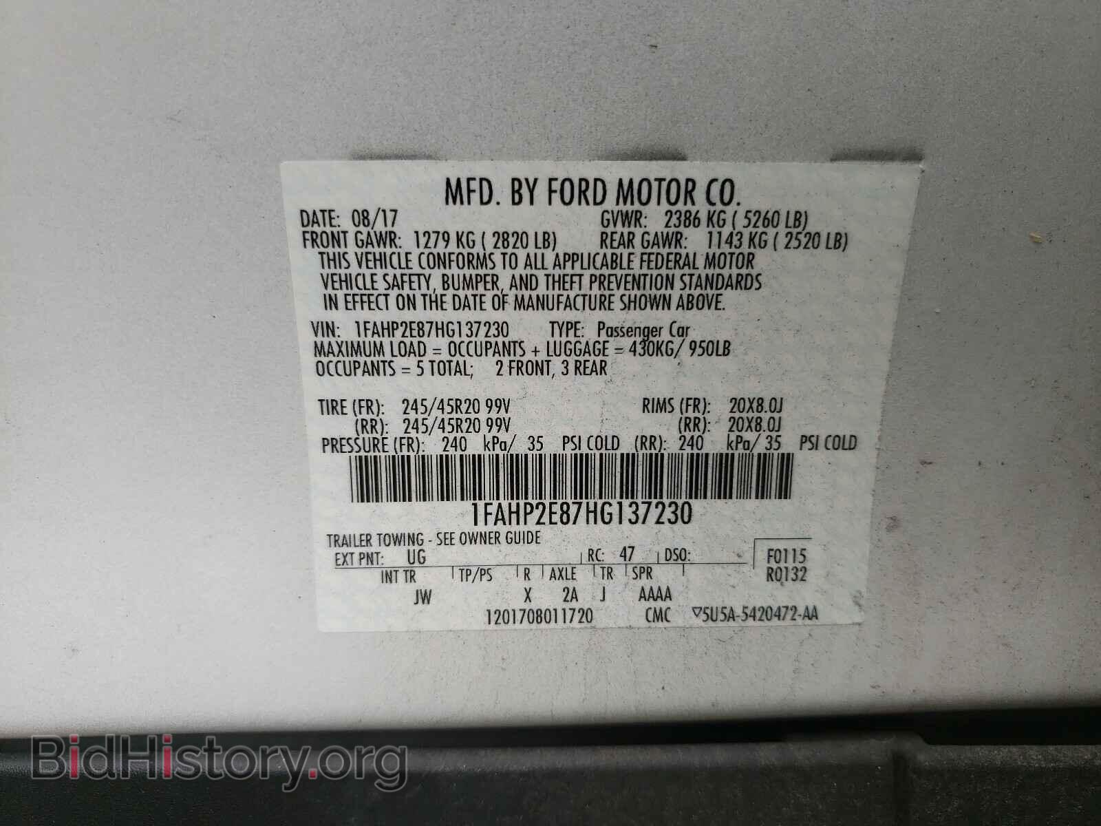 2017 FORD TAURUS - VIN: 1FAHP2E87HG137230 - Фото 10