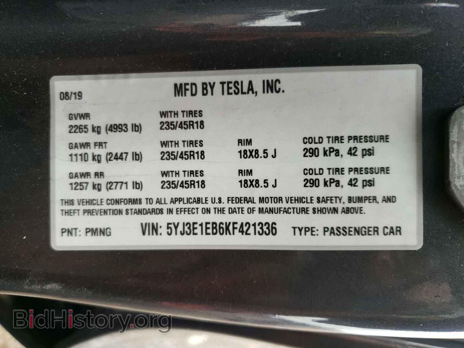 2019 TESLA MODEL 3 - VIN: 5YJ3E1EB6KF421336 - Photo 10