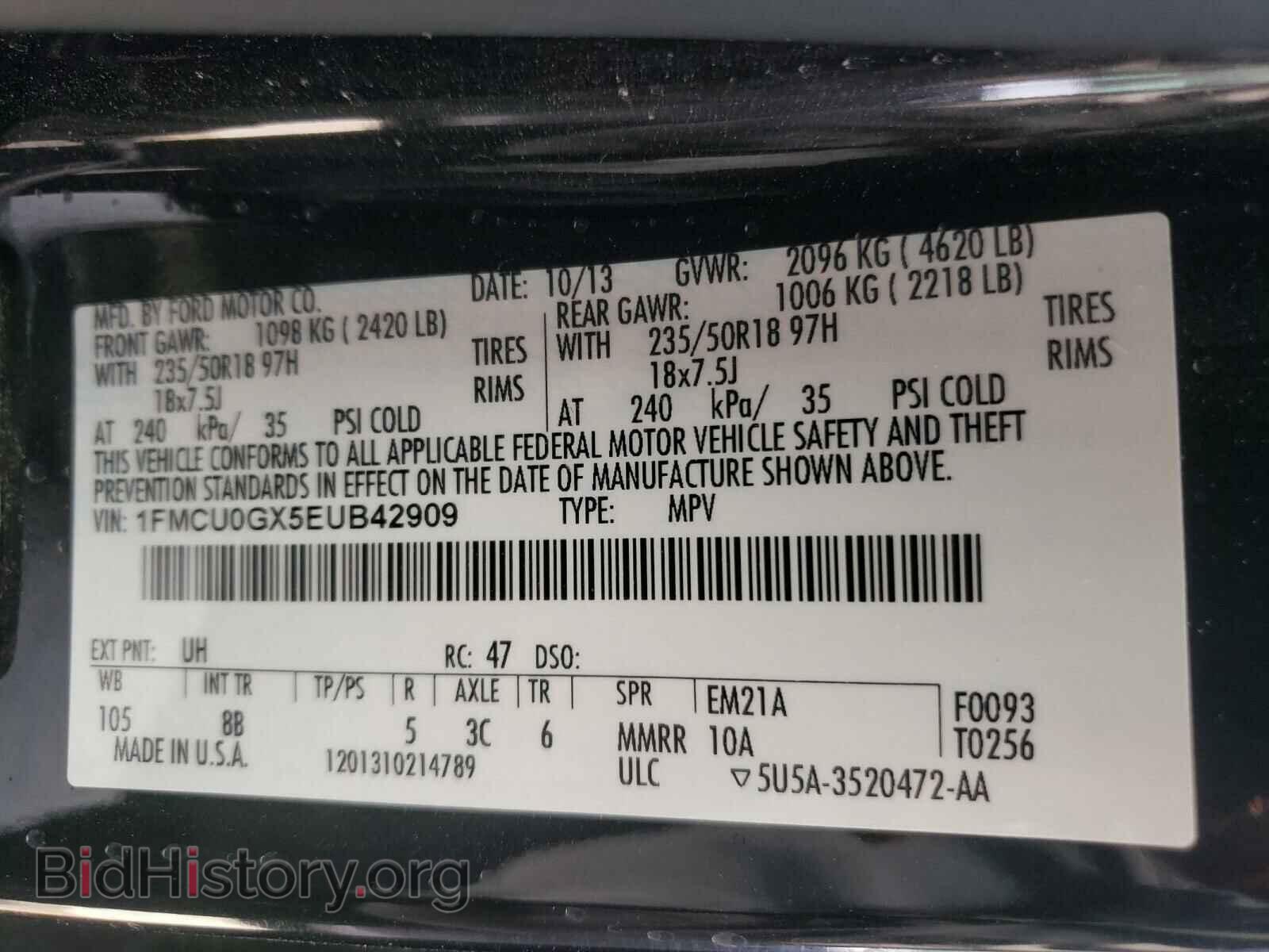 2014 FORD ESCAPE - VIN: 1FMCU0GX5EUB42909 - Фото 10