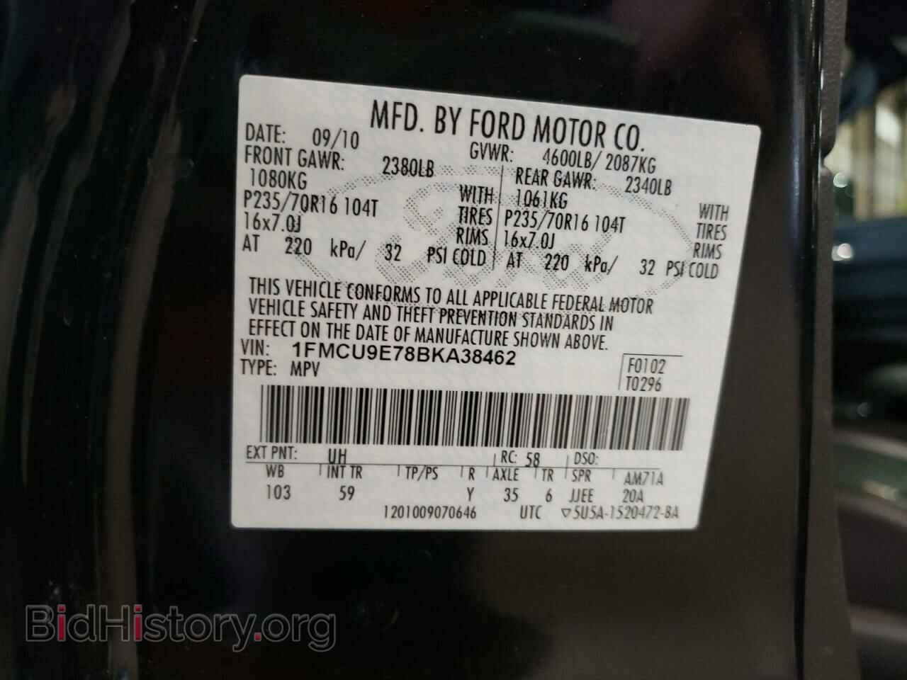 2011 FORD ESCAPE - VIN: 1FMCU9E78BKA38462 - Фото 10