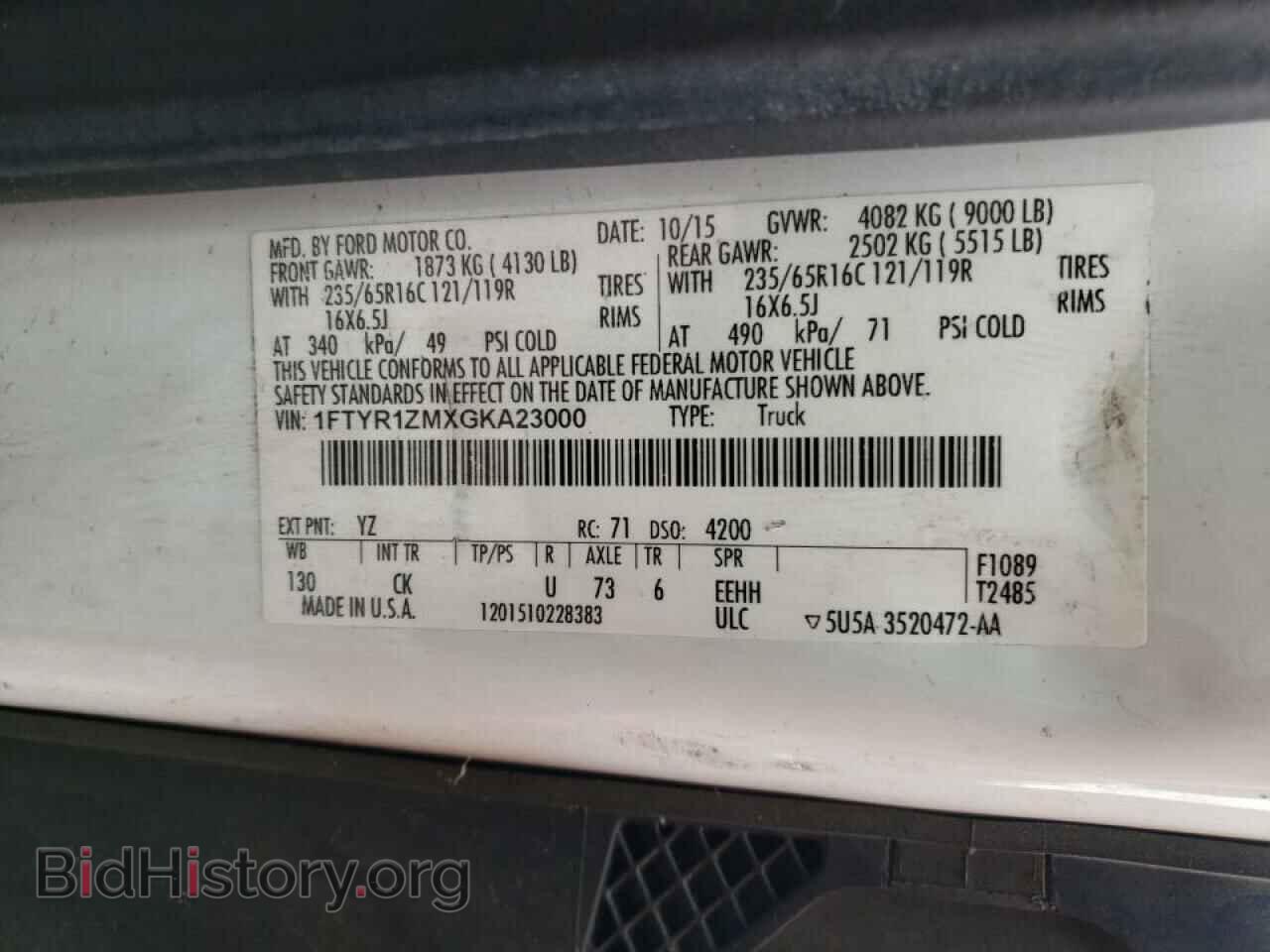 2016 FORD TRANSIT - VIN: 1FTYR1ZMXGKA23000 - Фото 10