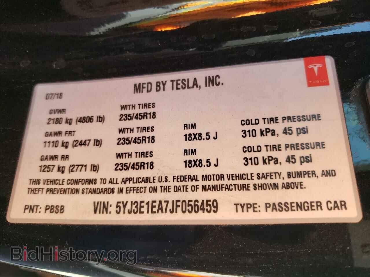 2018 TESLA MODEL 3 - VIN: 5YJ3E1EA7JF056459 - Фото 10
