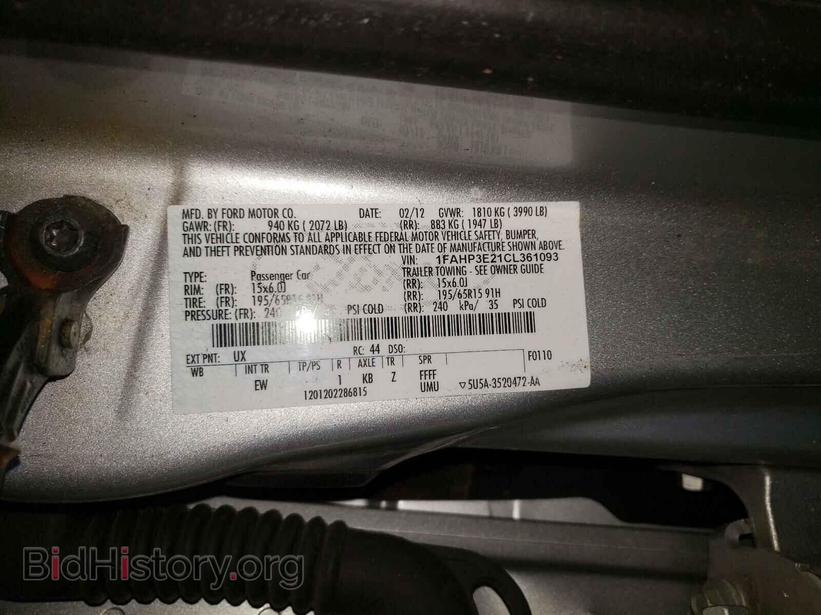 2012 FORD FOCUS - VIN: 1FAHP3E21CL361093 - Фото 10