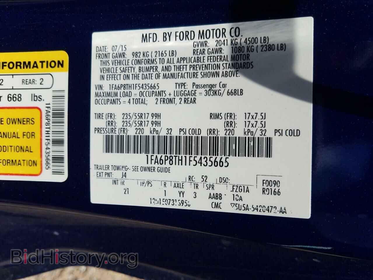 2015 FORD MUSTANG - VIN: 1FA6P8TH1F5435665 - Фото 10