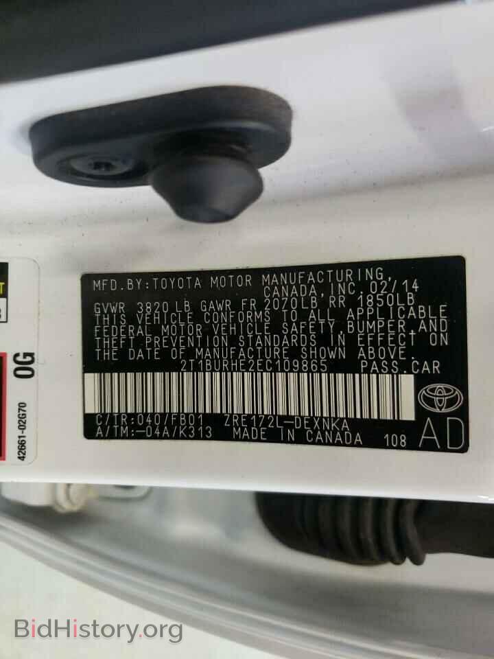2014 TOYOTA COROLLA - VIN: 2T1BURHE2EC109865 - Фото 10
