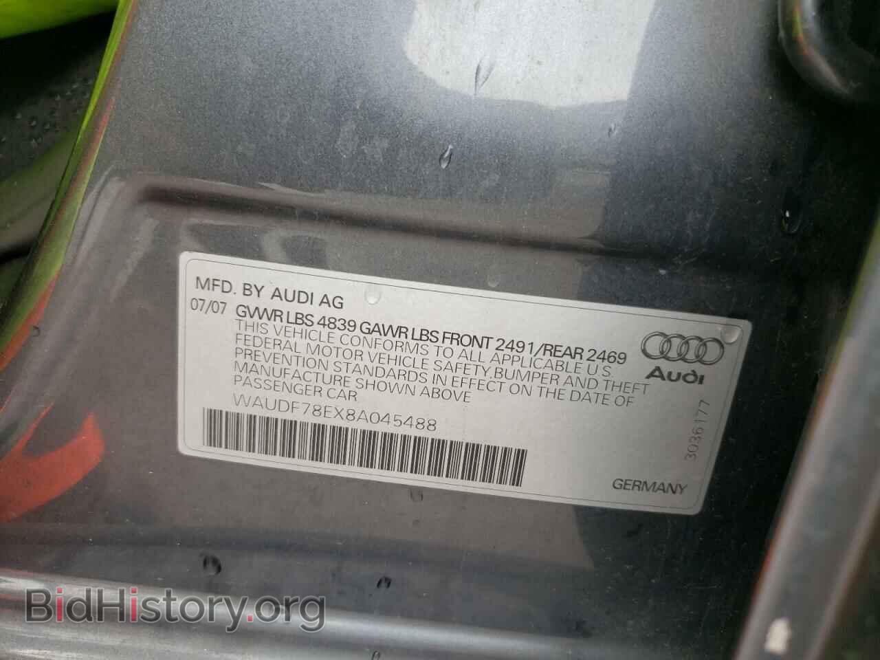 2008 AUDI A4 - VIN: WAUDF78EX8A045488 - Фото 10