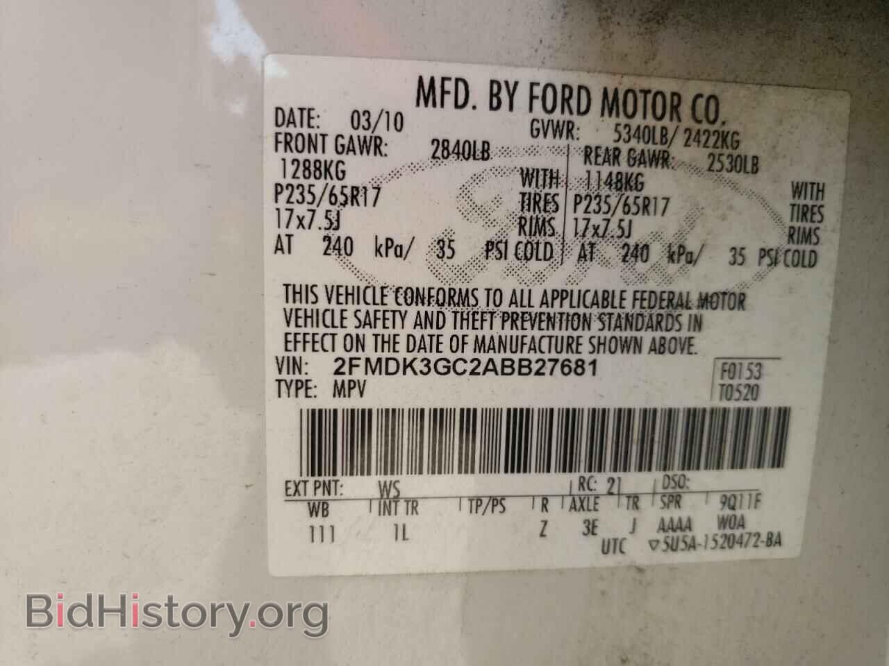 2010 FORD EDGE - VIN: 2FMDK3GC2ABB27681 - Фото 10