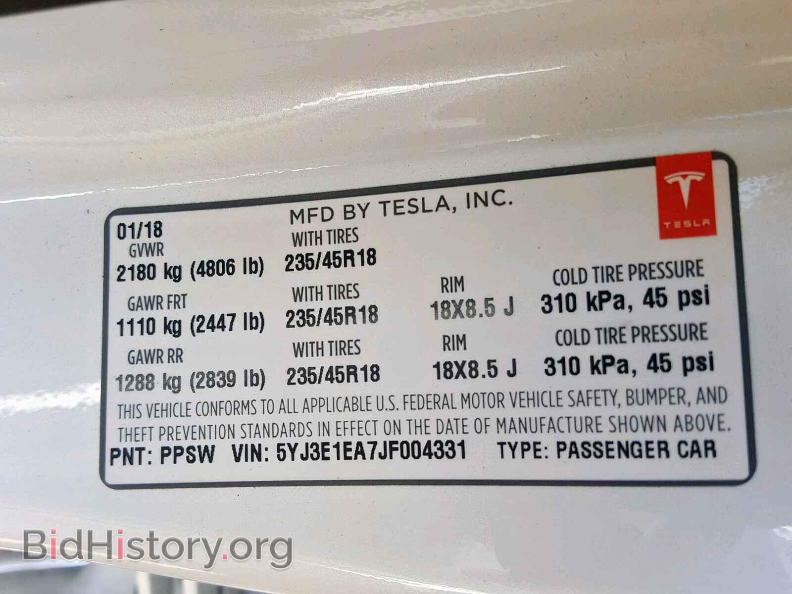 2018 TESLA MODEL 3 - VIN: 5YJ3E1EA7JF004331 - Photo 10