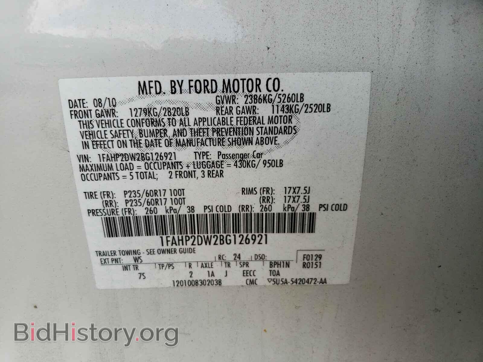 2011 FORD TAURUS - VIN: 1FAHP2DW2BG126921 - Фото 10