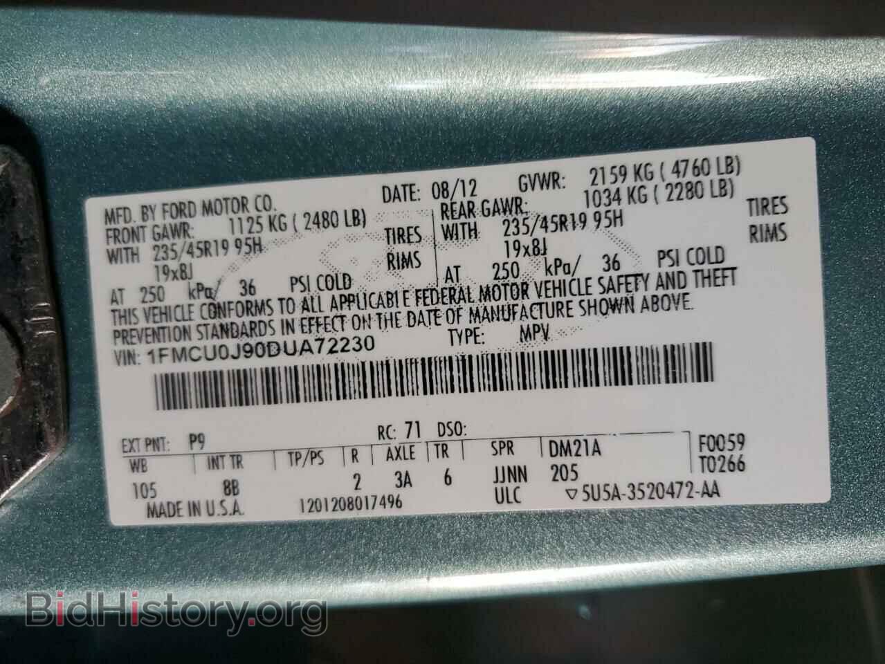 2013 FORD ESCAPE - VIN: 1FMCU0J90DUA72230 - Фото 12