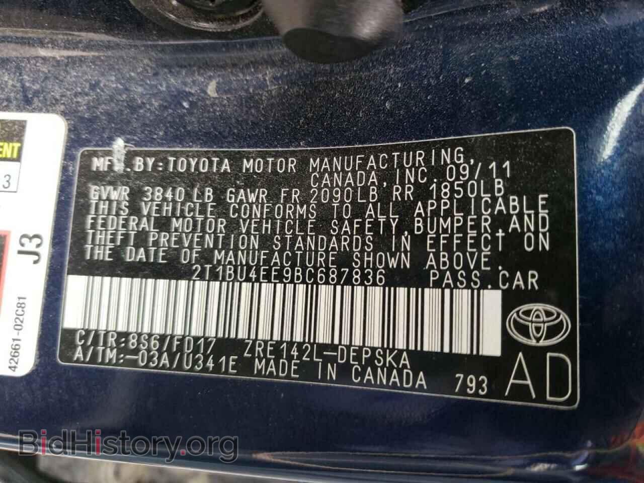 2011 TOYOTA COROLLA - VIN: 2T1BU4EE9BC687836 - Фото 10