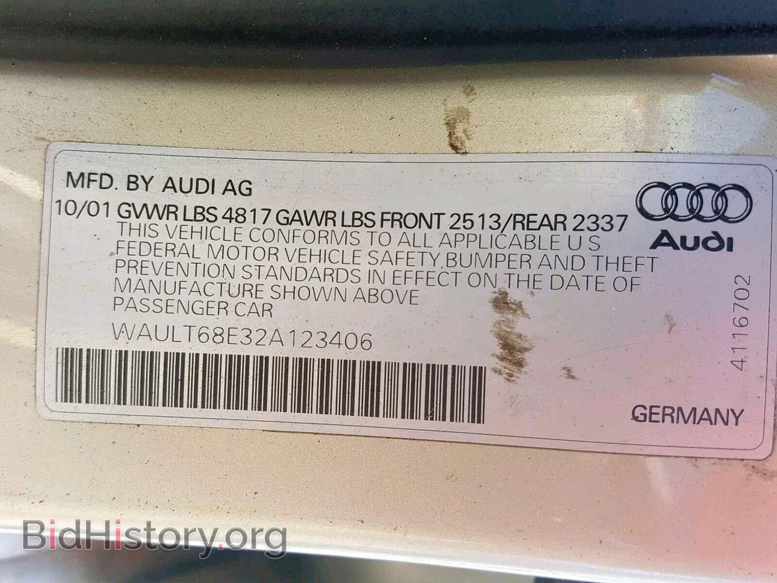 2002 AUDI A4 - VIN: WAULT68E32A123406 - Photo 10