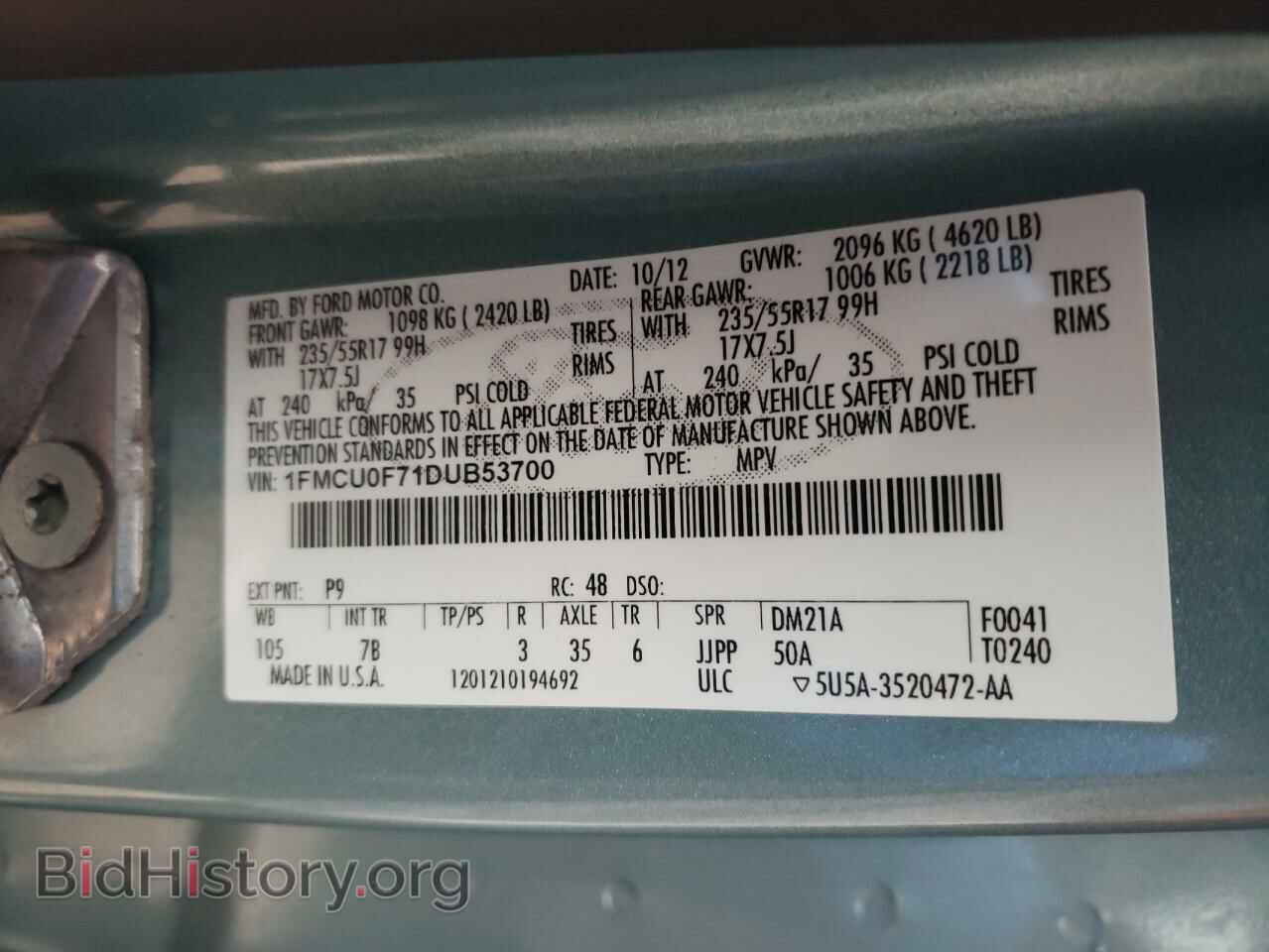 2013 FORD ESCAPE - VIN: 1FMCU0F71DUB53700 - Фото 10