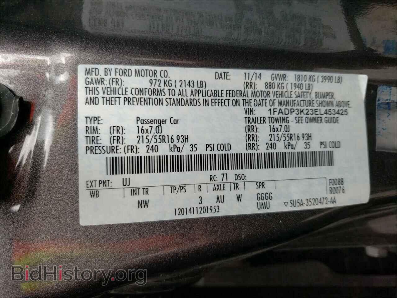 2014 FORD FOCUS - VIN: 1FADP3K23EL453425 - Фото 10