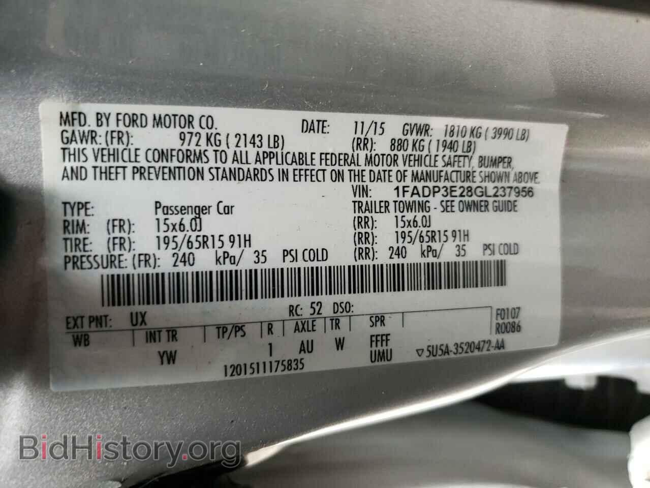 2016 FORD FOCUS - VIN: 1FADP3E28GL237956 - Фото 10