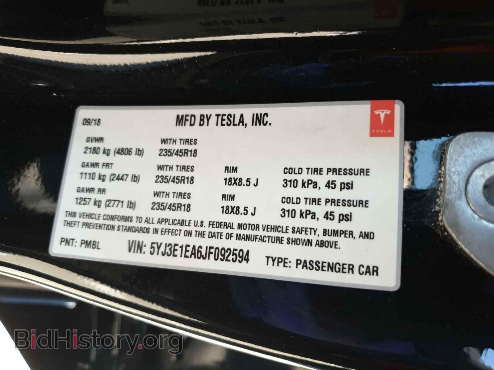 2018 TESLA MODEL 3 - VIN: 5YJ3E1EA6JF092594 - Фото 10