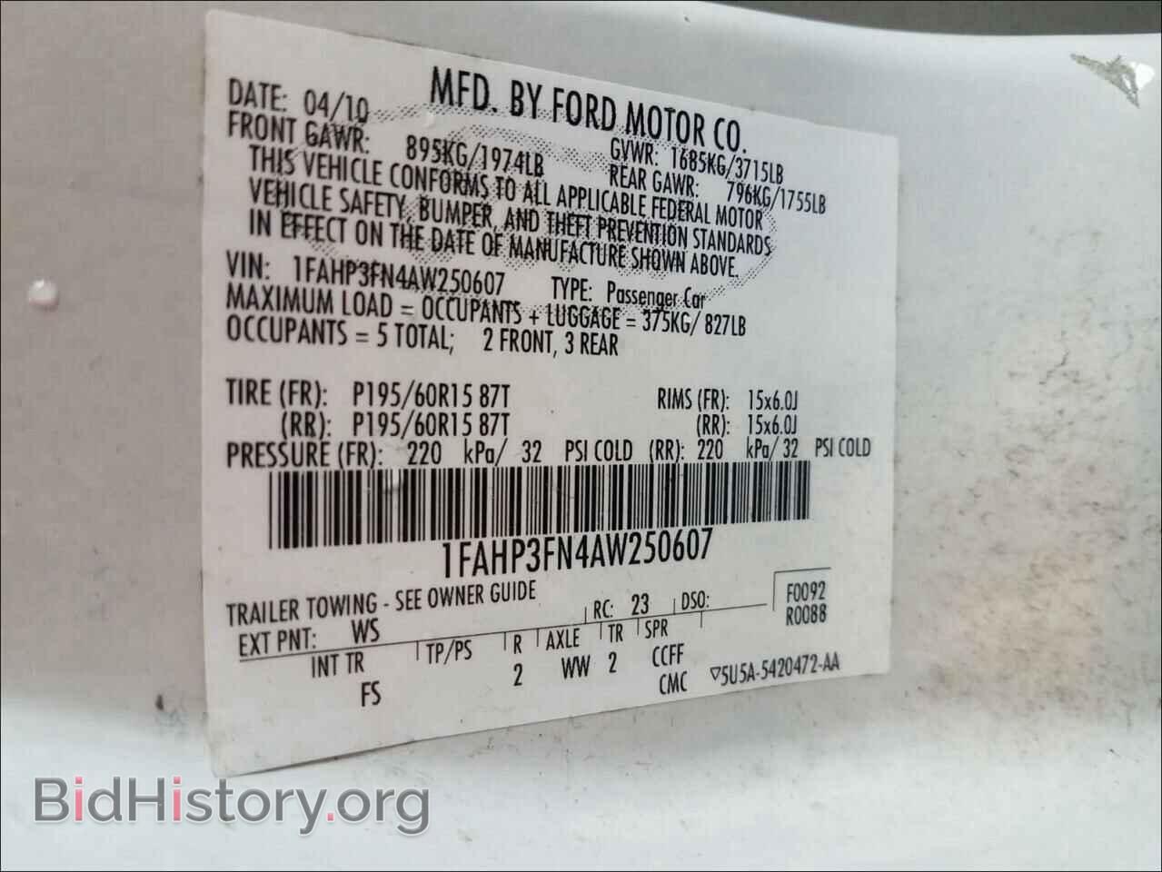 2010 FORD FOCUS - VIN: 1FAHP3FN4AW250607 - Фото 10