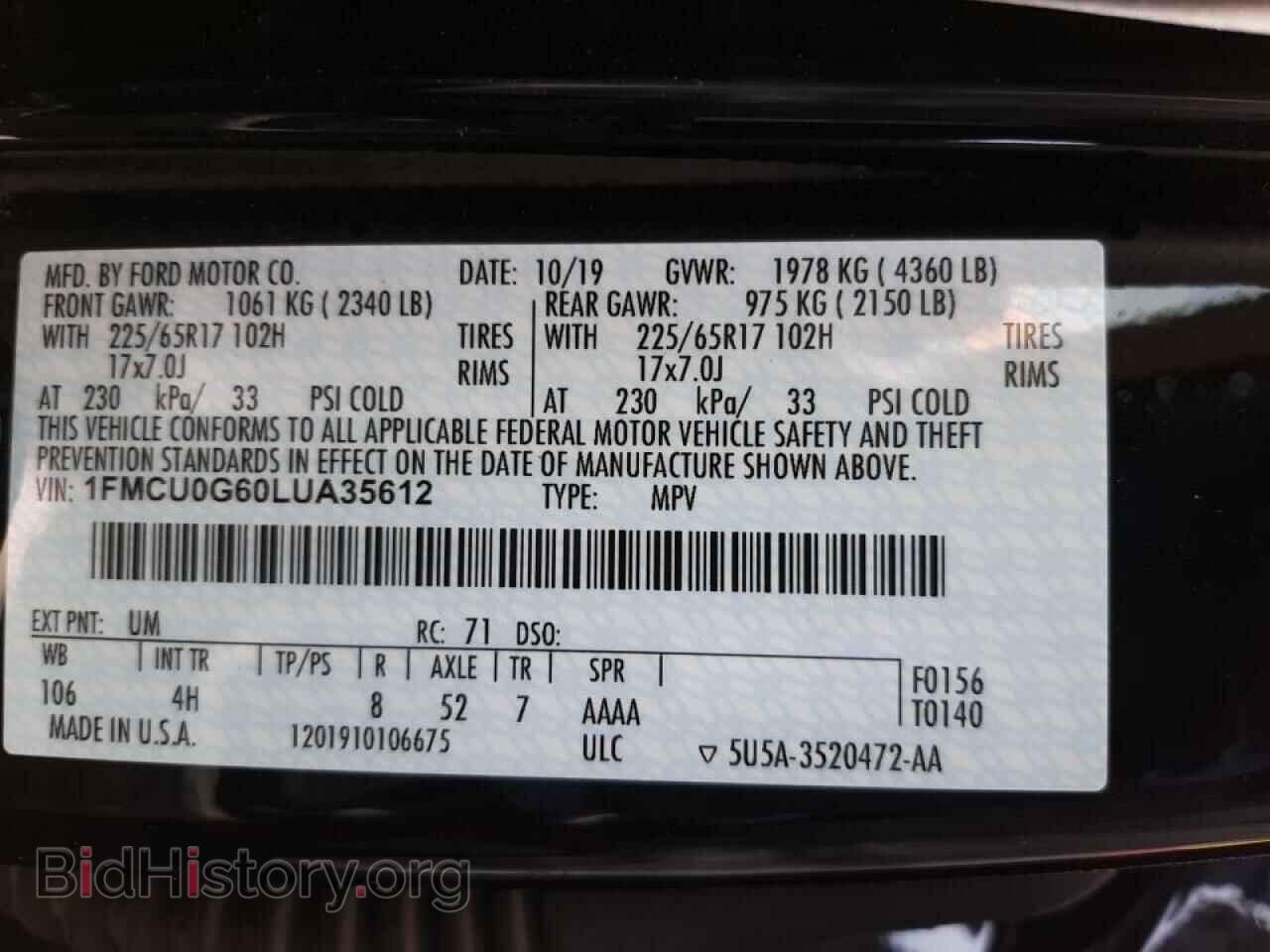 2020 FORD ESCAPE - VIN: 1FMCU0G60LUA35612 - Фото 10