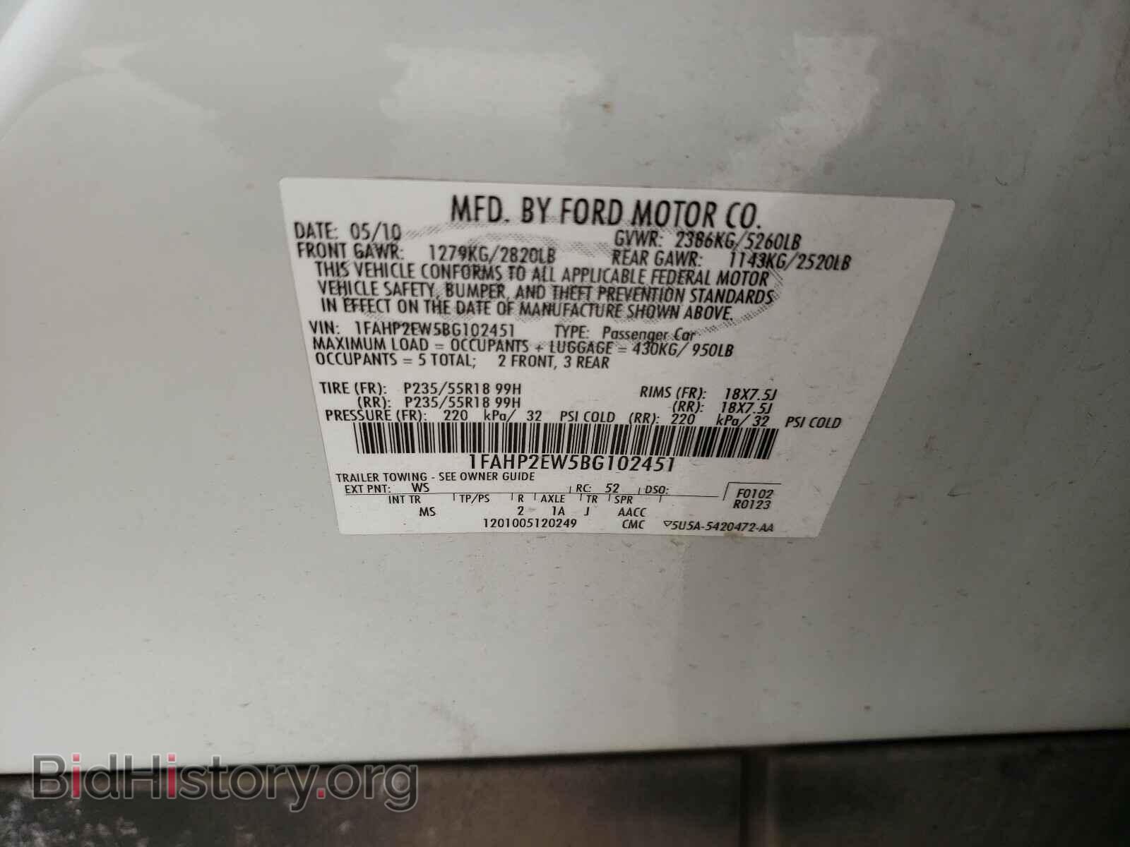 2011 FORD TAURUS - VIN: 1FAHP2EW5BG102451 - Photo 10
