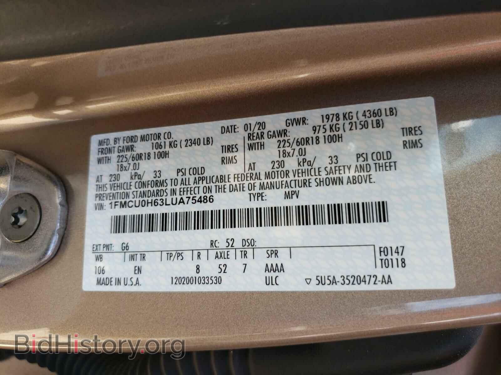 2020 FORD ESCAPE - VIN: 1FMCU0H63LUA75486 - Photo 10
