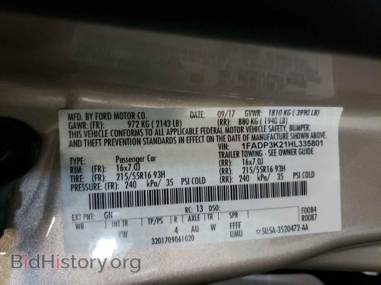 2017 FORD FOCUS - VIN: 1FADP3K21HL335801 - Фото 10