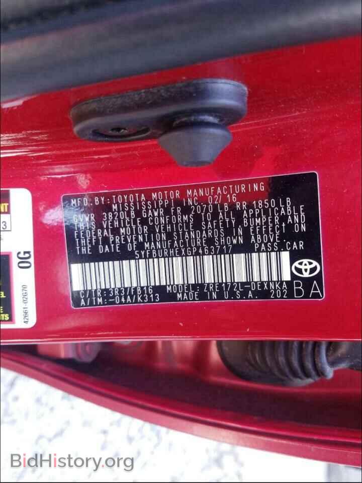 2016 TOYOTA COROLLA - VIN: 5YFBURHEXGP463717 - Фото 10