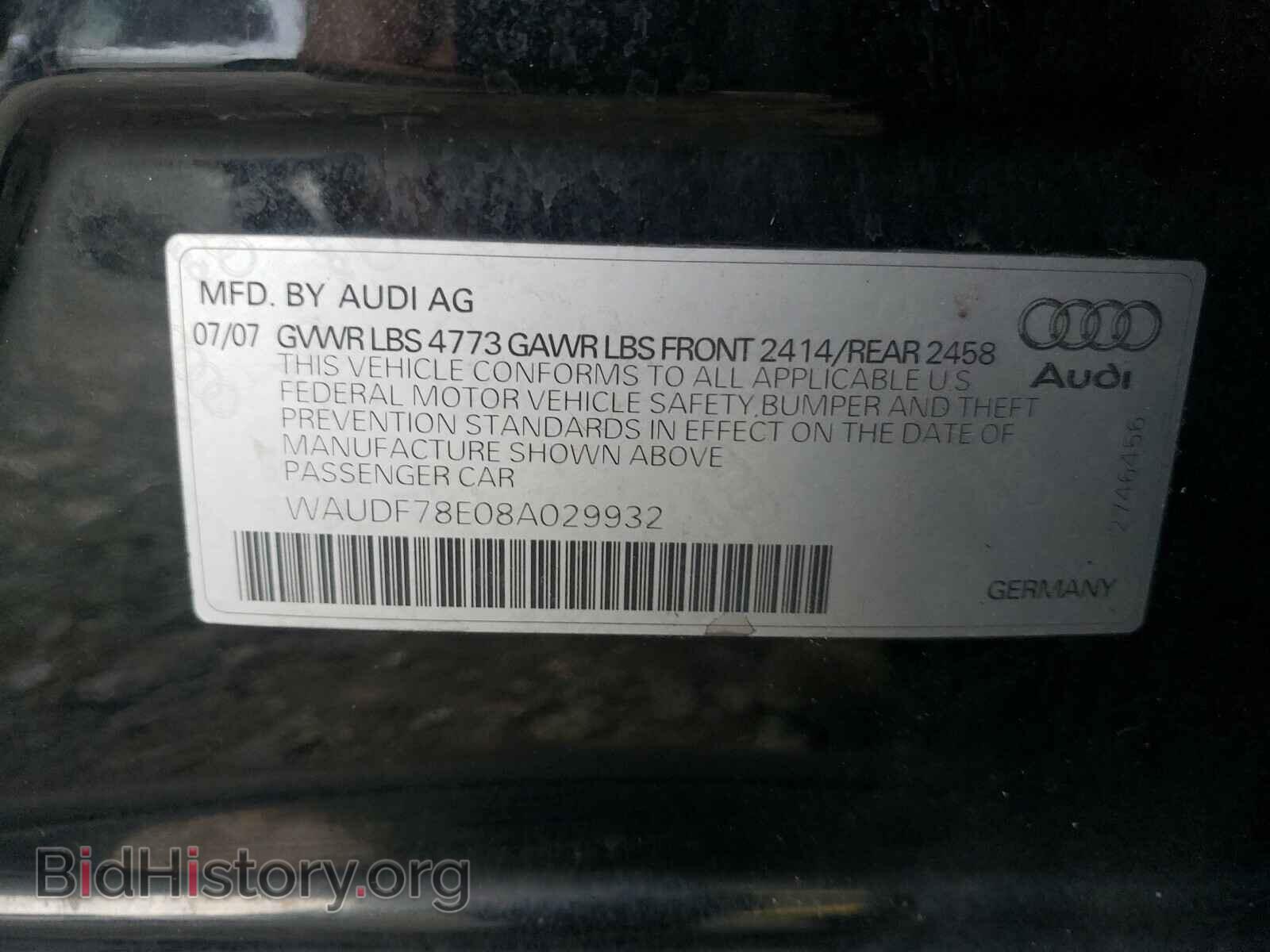 2008 AUDI A4 - VIN: WAUDF78E08A029932 - Фото 10